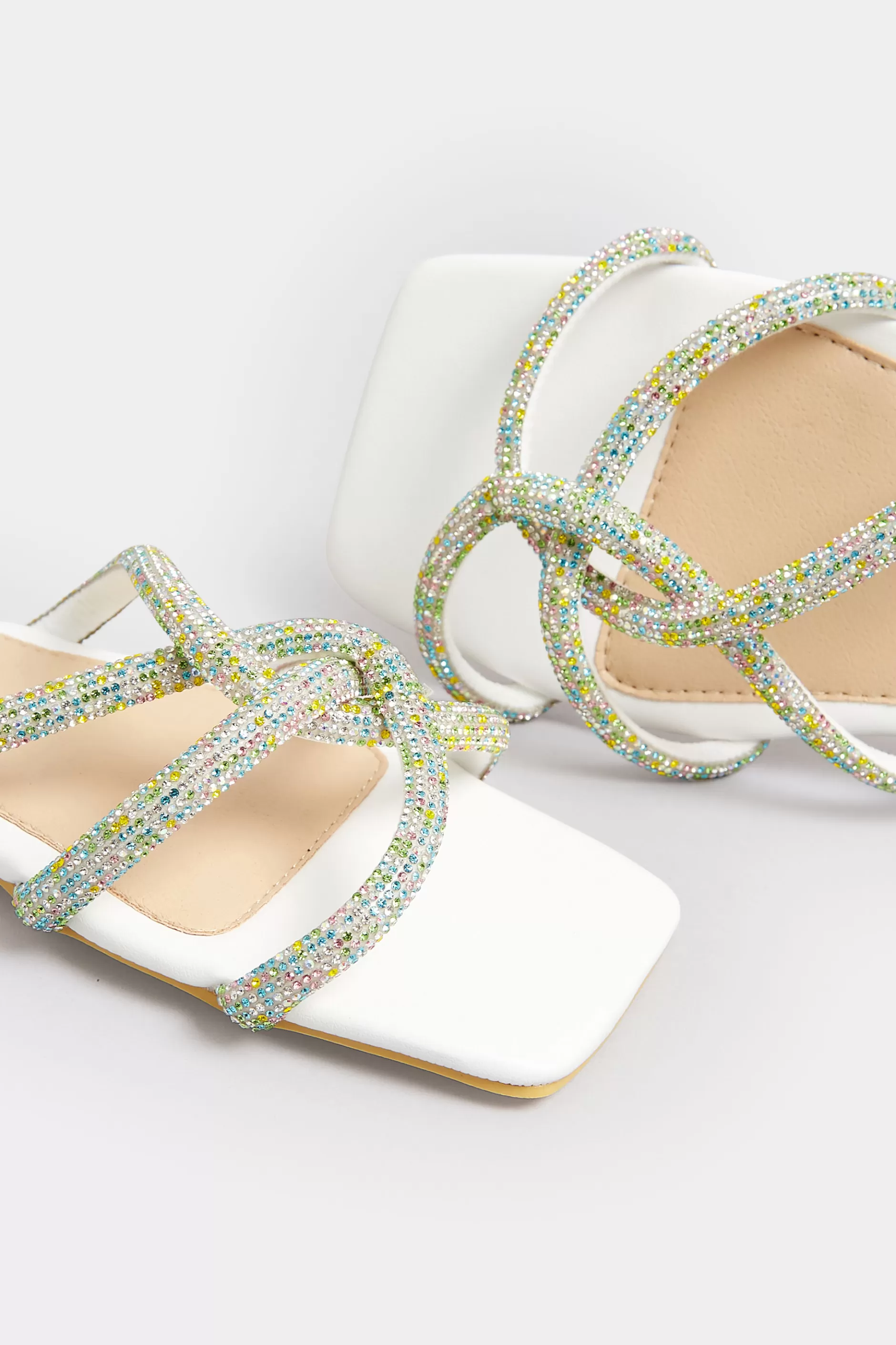 Women M&Co Mules & Sliders>Pixiegirl Pixiegirl White Diamante Strap Mule Sandals In Standard Fit