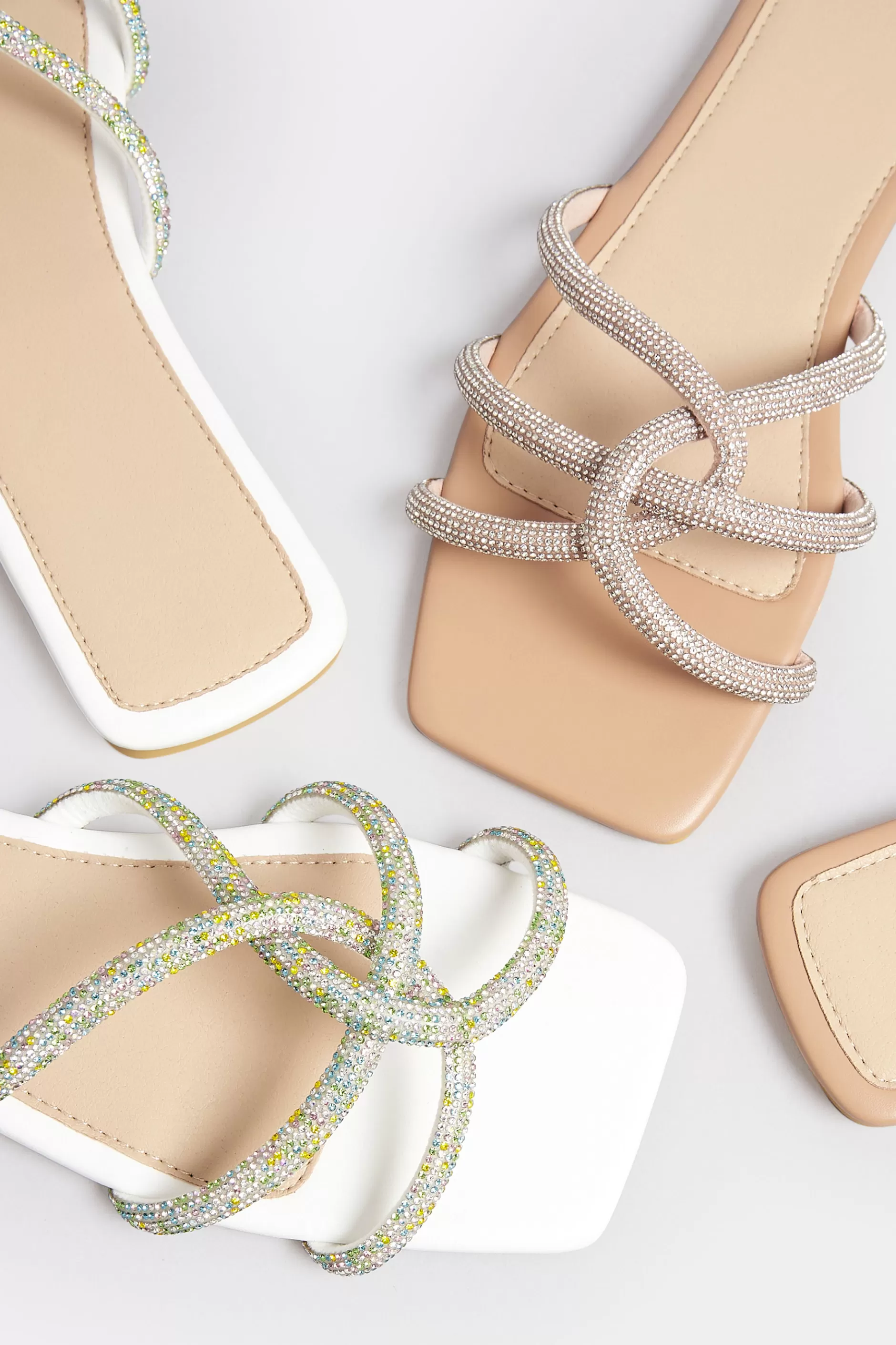 Women M&Co Mules & Sliders>Pixiegirl Pixiegirl White Diamante Strap Mule Sandals In Standard Fit