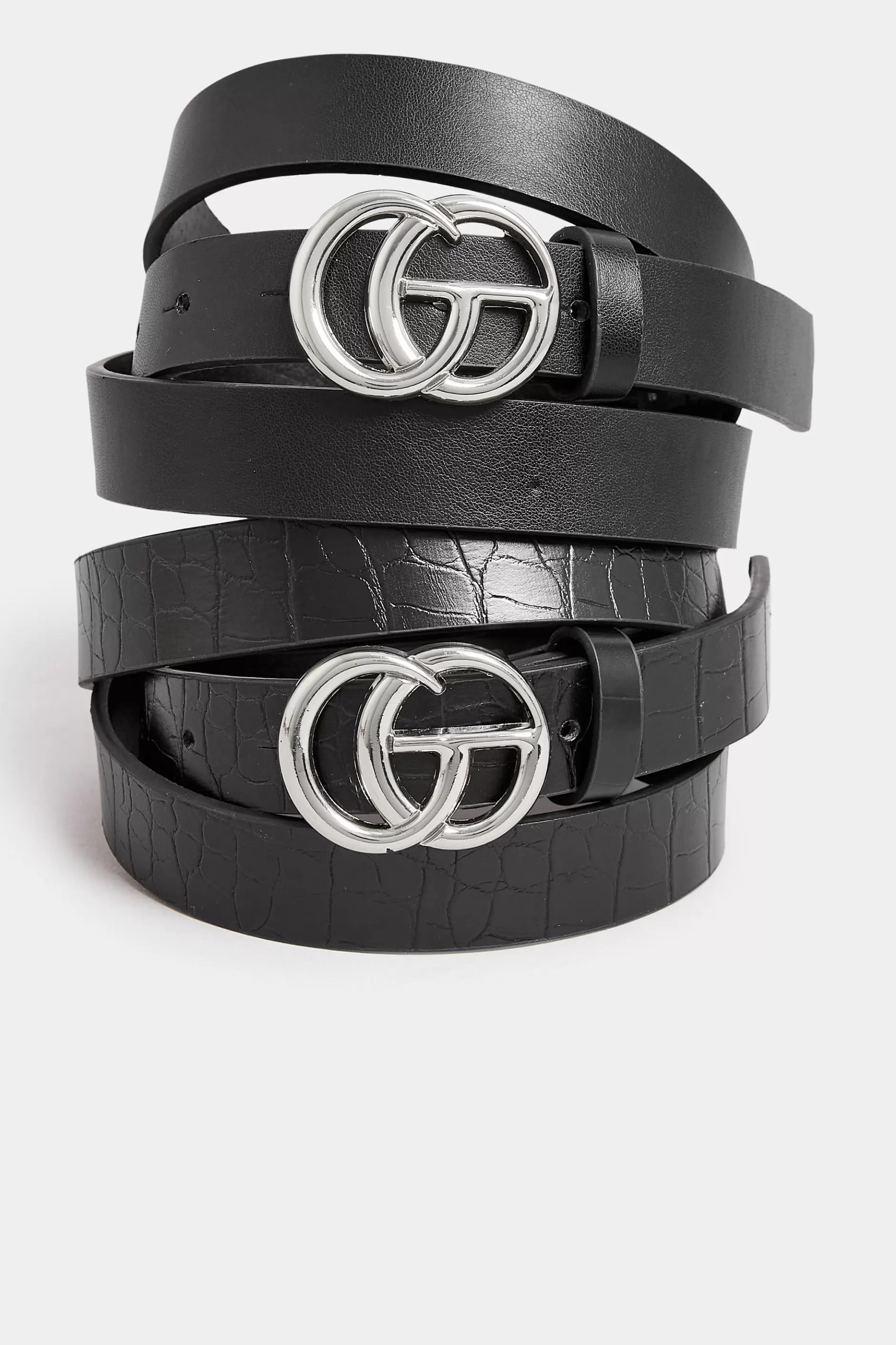 Women M&Co Belts>Yours Yours 2 Pack Black & Croc Print Initial Logo Belts