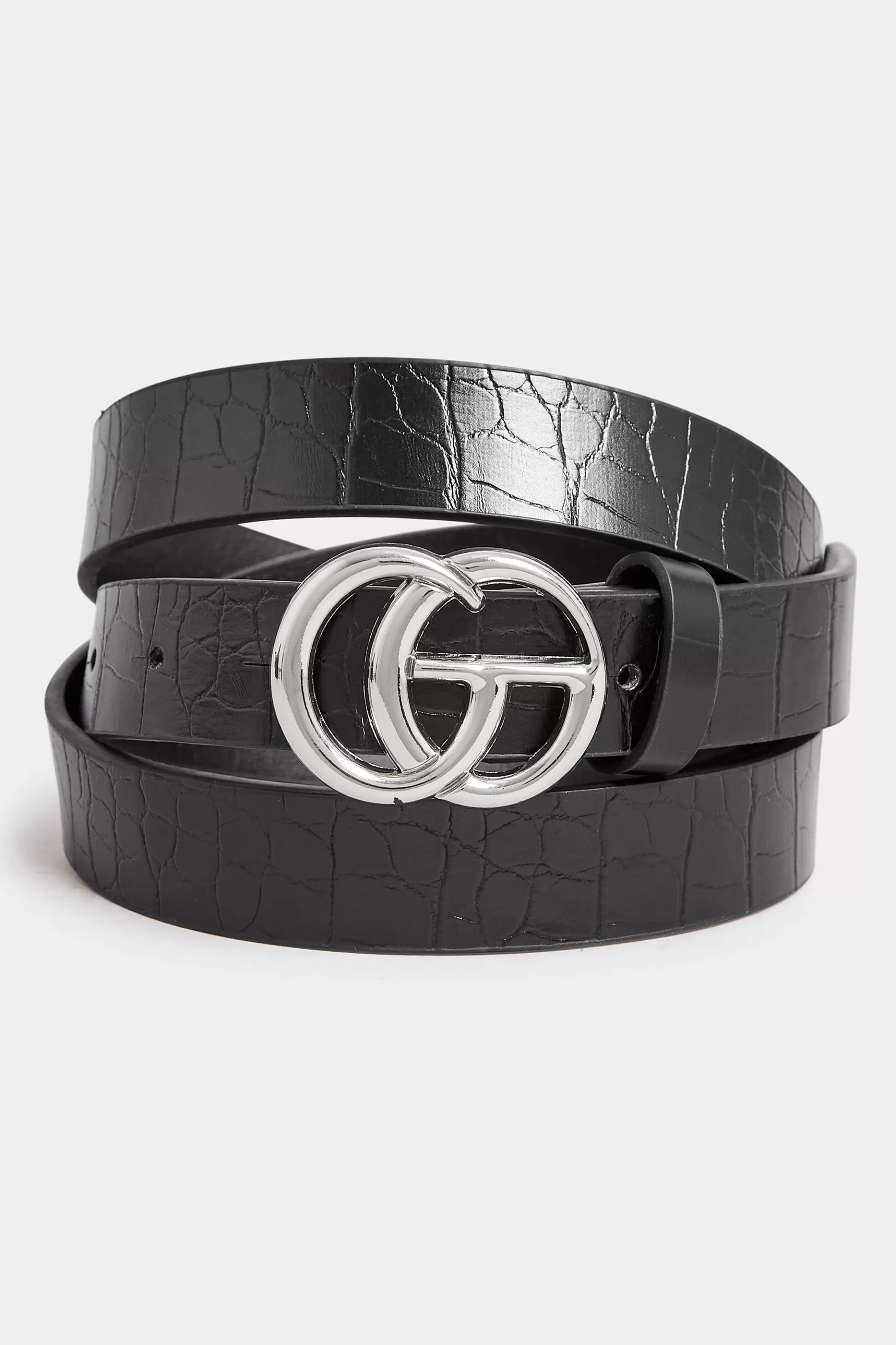 Women M&Co Belts>Yours Yours 2 Pack Black & Croc Print Initial Logo Belts