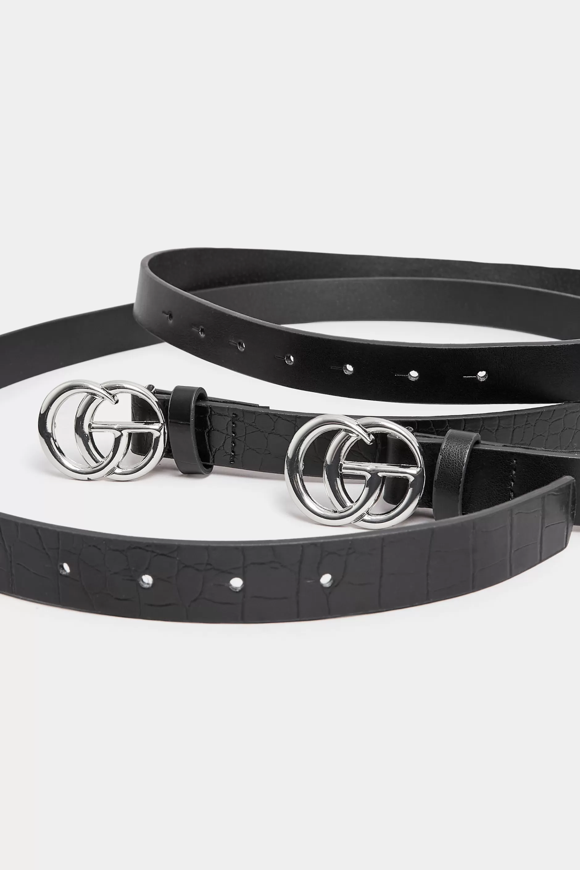 Women M&Co Belts>Yours Yours 2 Pack Black & Croc Print Initial Logo Belts