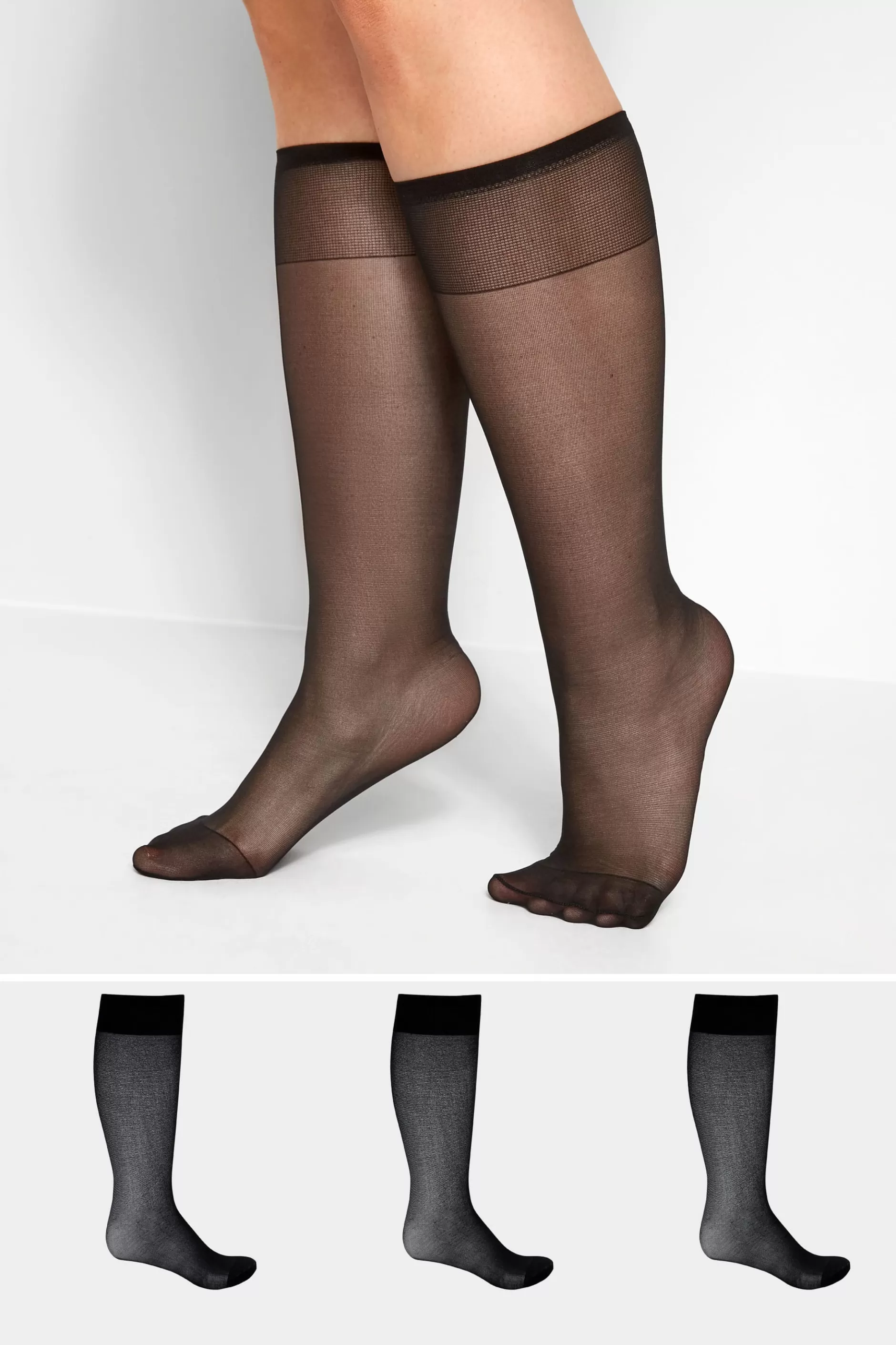 Women M&Co Socks>Yours Yours 3 Pack Black Sheer Knee High Socks