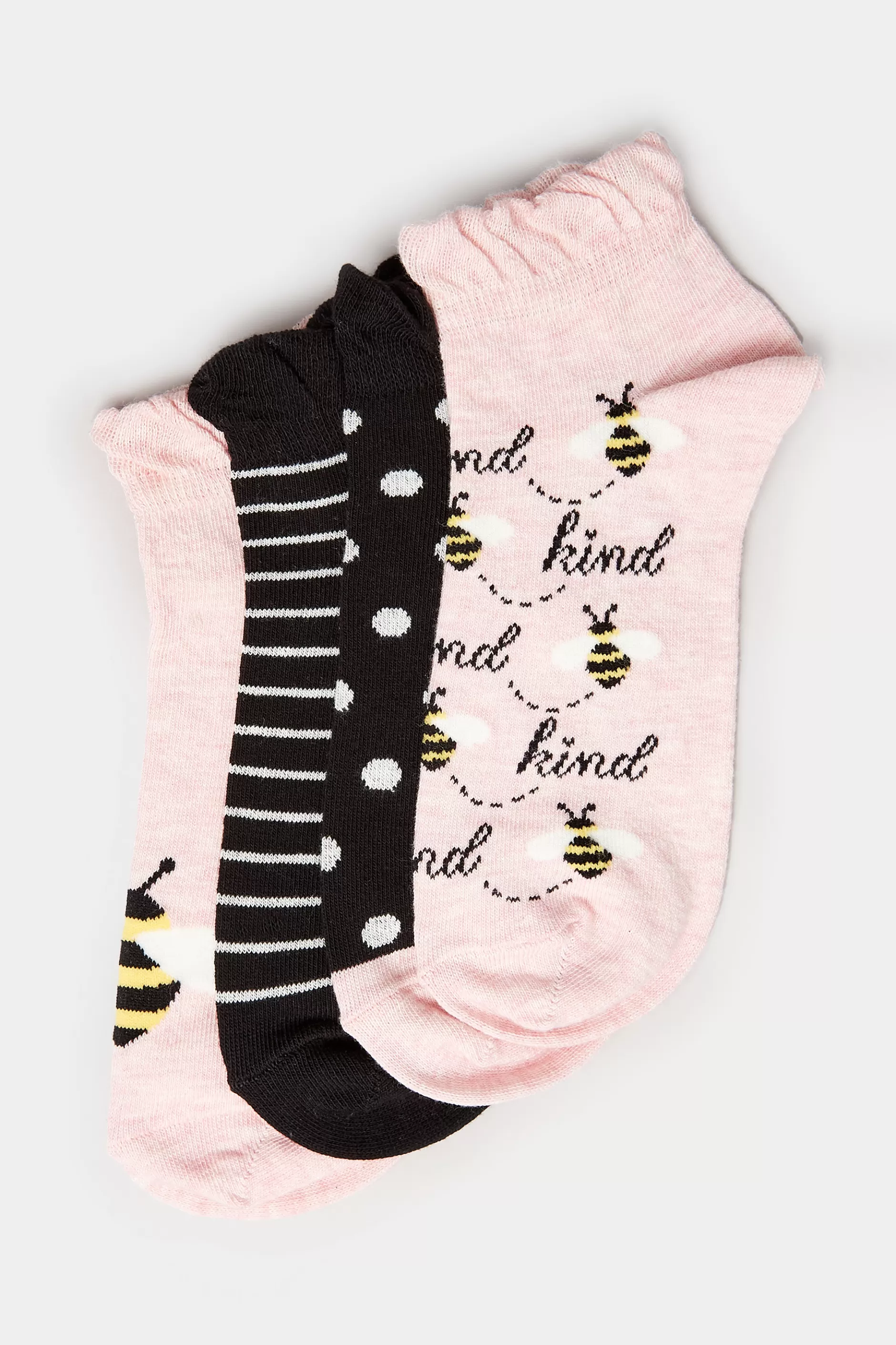 Women M&Co Socks>Yours Yours 4 Pack Black & Pink 'Bee Kind' Printed Trainer Liner Socks