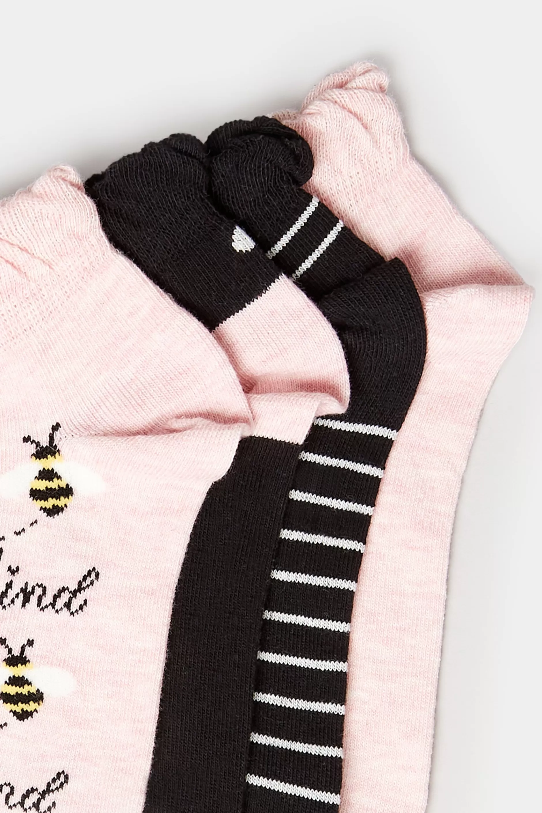 Women M&Co Socks>Yours Yours 4 Pack Black & Pink 'Bee Kind' Printed Trainer Liner Socks