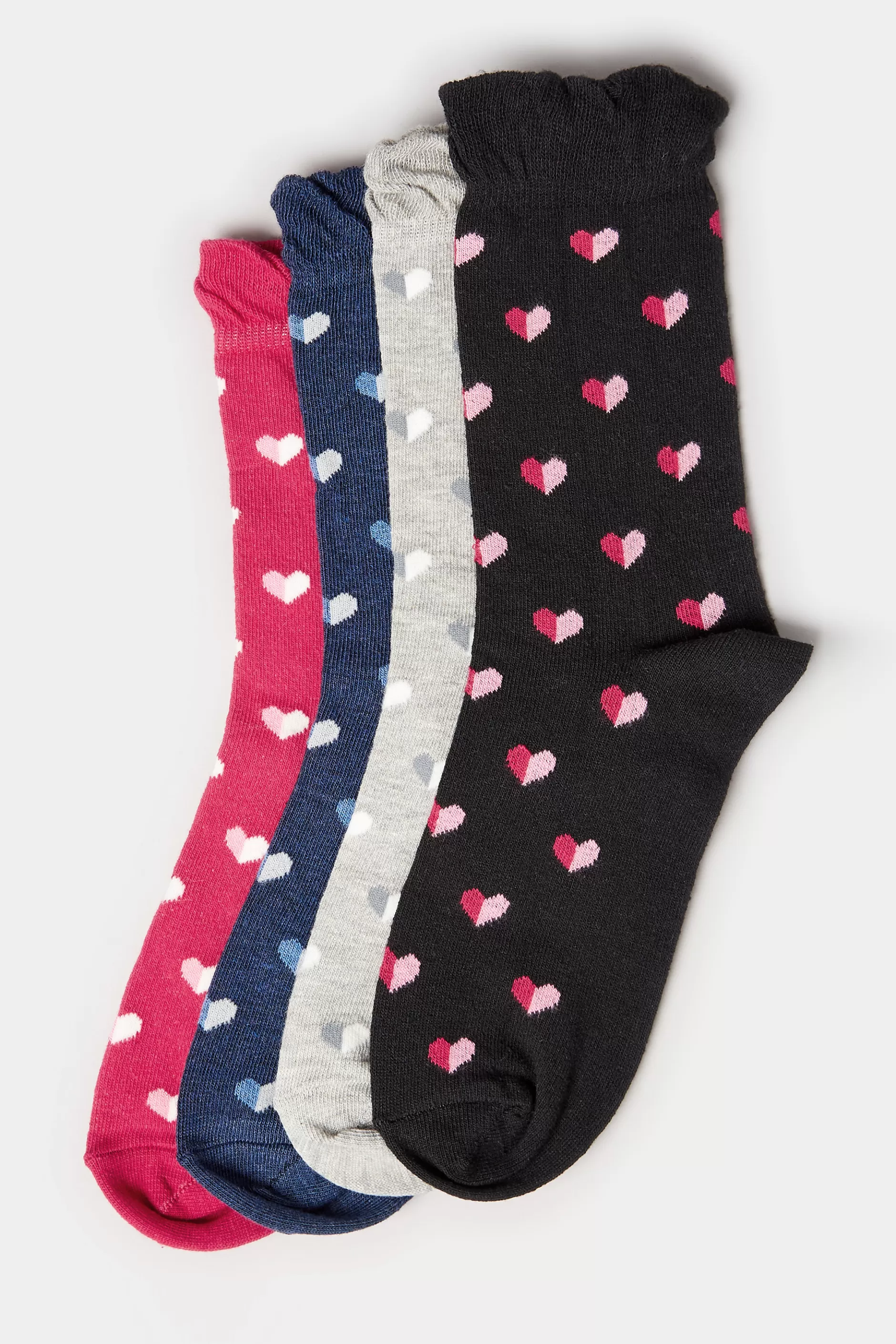 Women M&Co Socks>Yours Yours 4 Pack Black & Pink Heart Print Ankle Socks