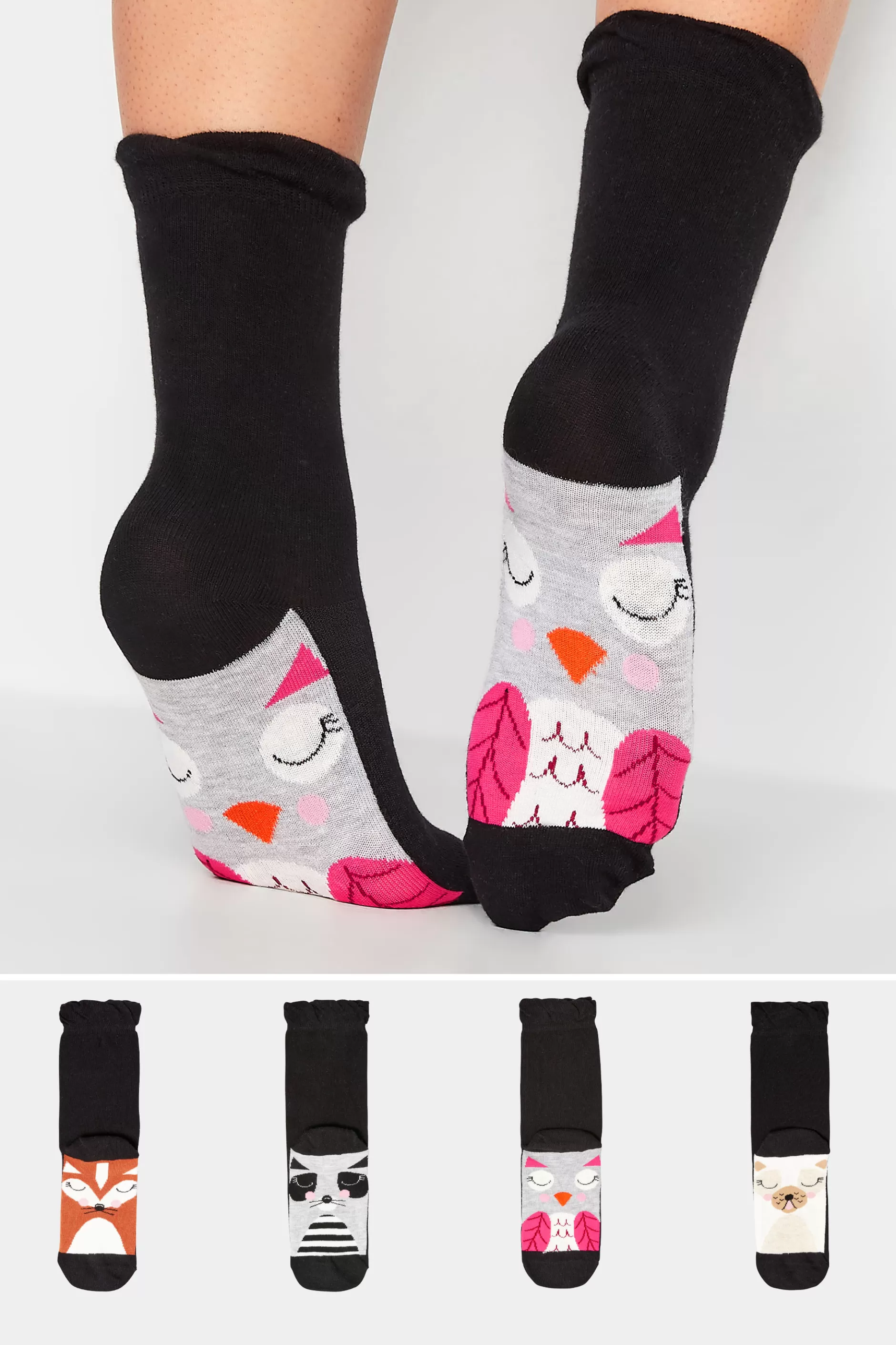 Women M&Co Socks>Yours Yours 4 Pack Black Animal Print Footbed Socks