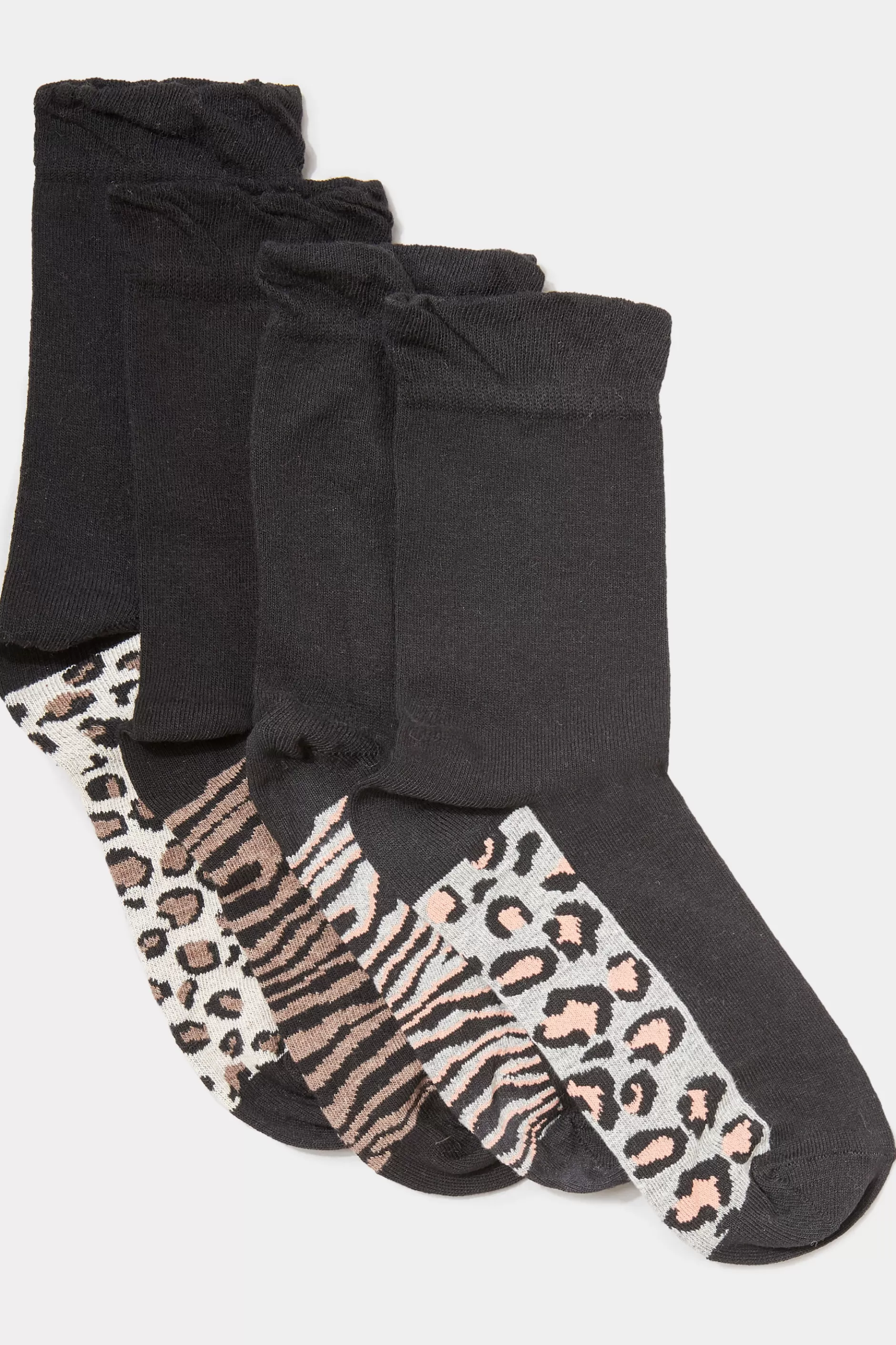 Women M&Co Socks>Yours Yours 4 Pack Black Animal Print Footbed Socks