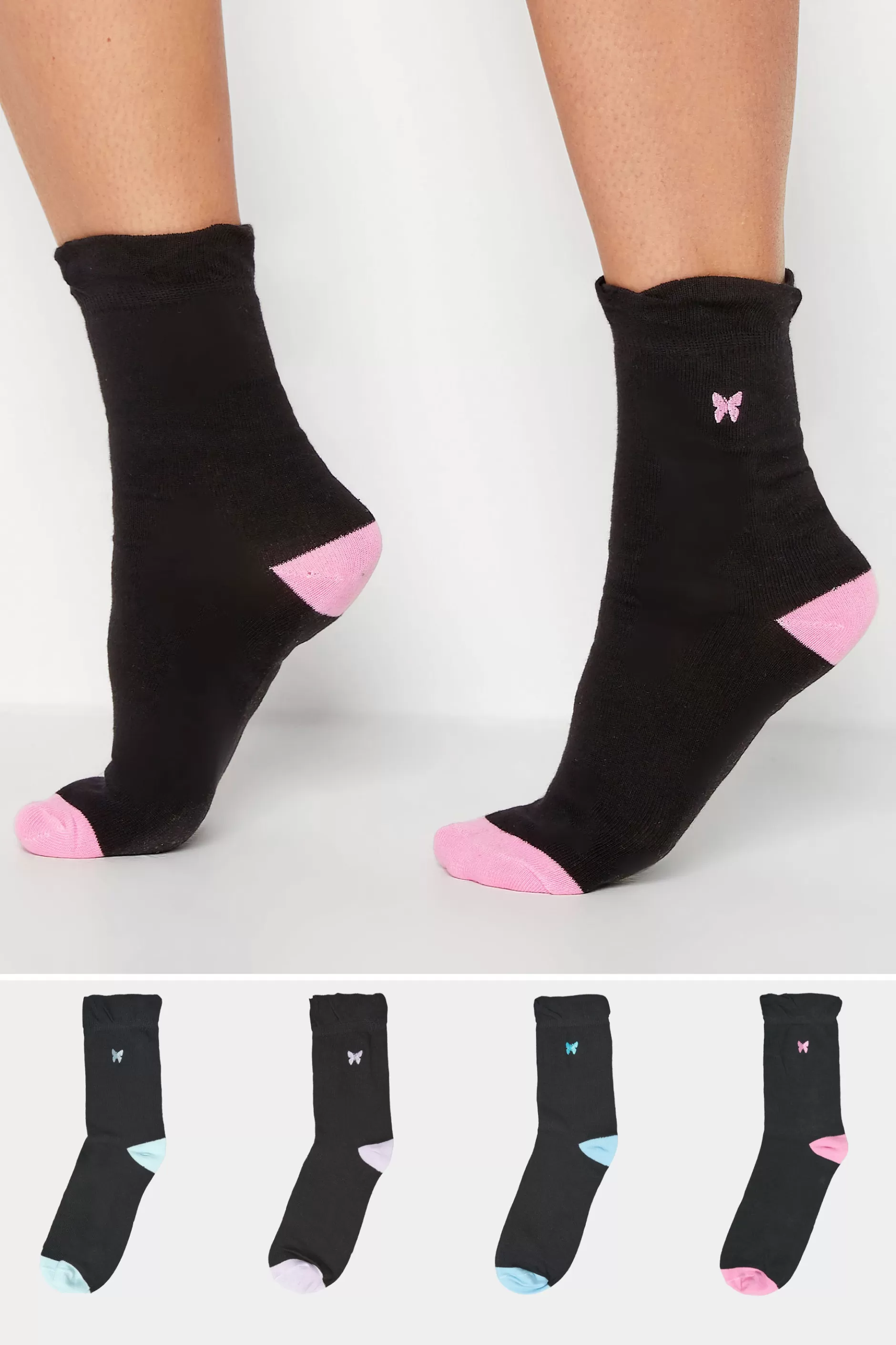 Women M&Co Socks>Yours Yours 4 Pack Black Butterfly Embroidered Ankle Socks