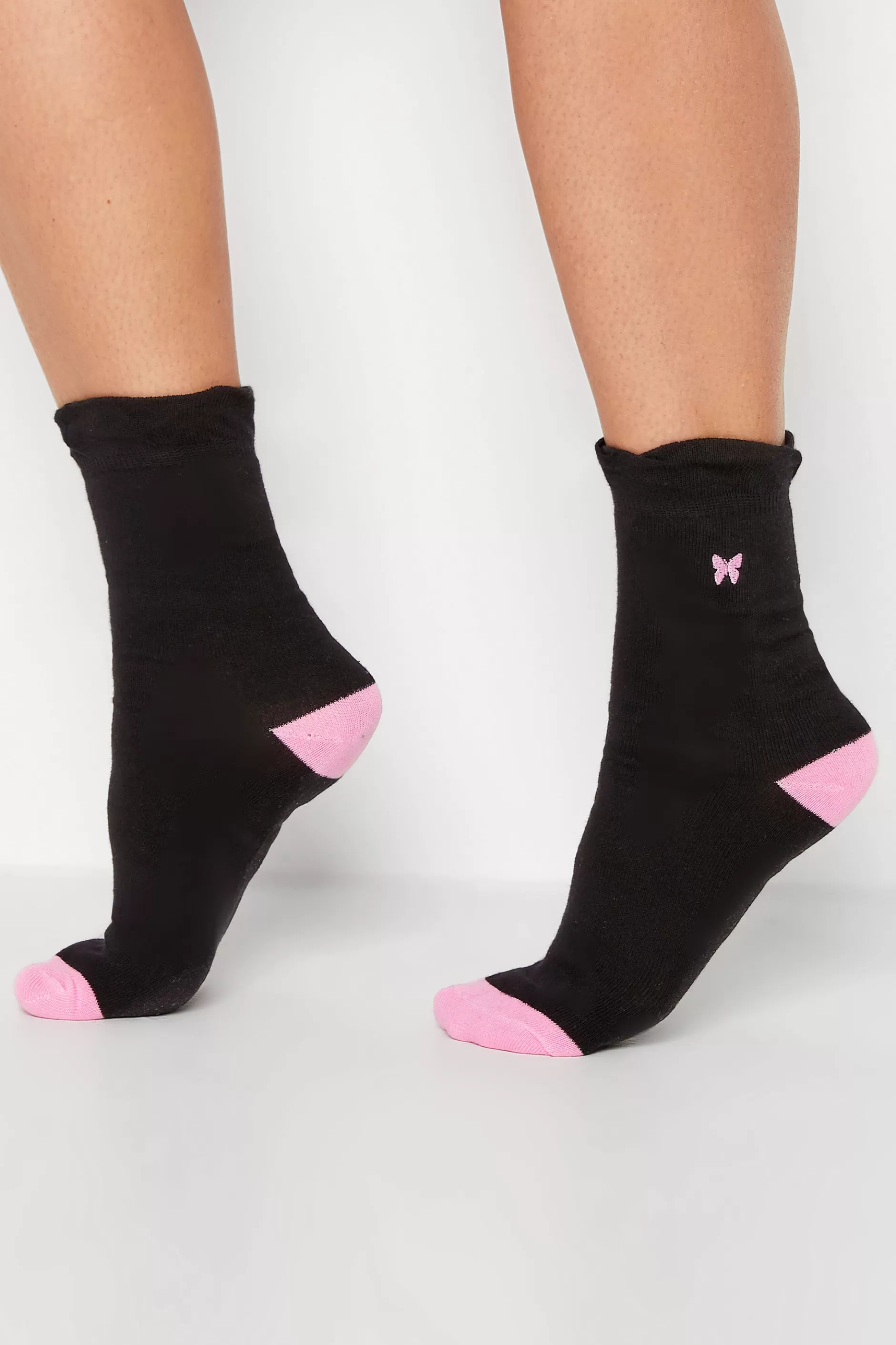 Women M&Co Socks>Yours Yours 4 Pack Black Butterfly Embroidered Ankle Socks