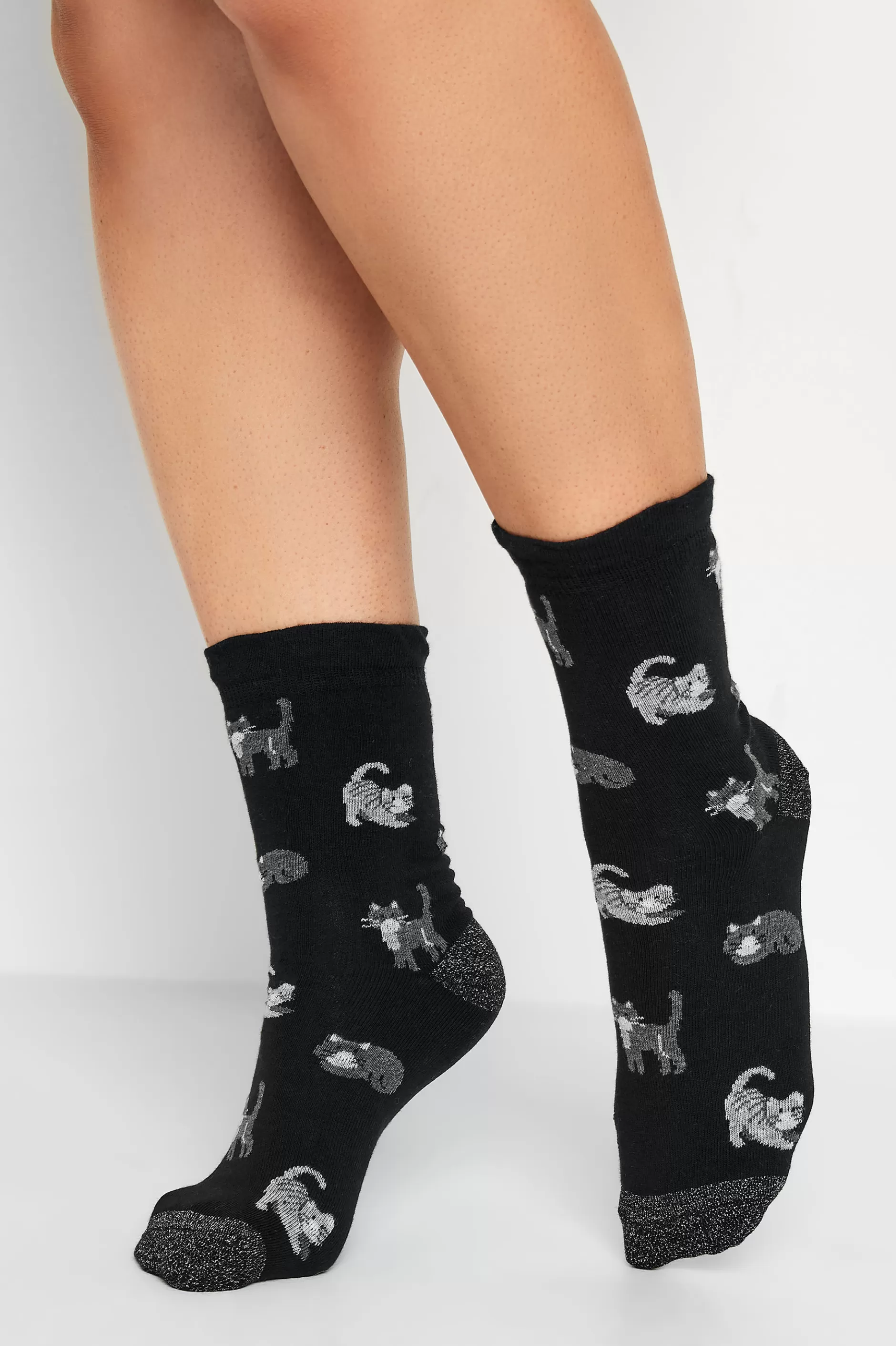 Women M&Co Socks>Yours Yours 4 Pack Black Cat Print Ankle Socks