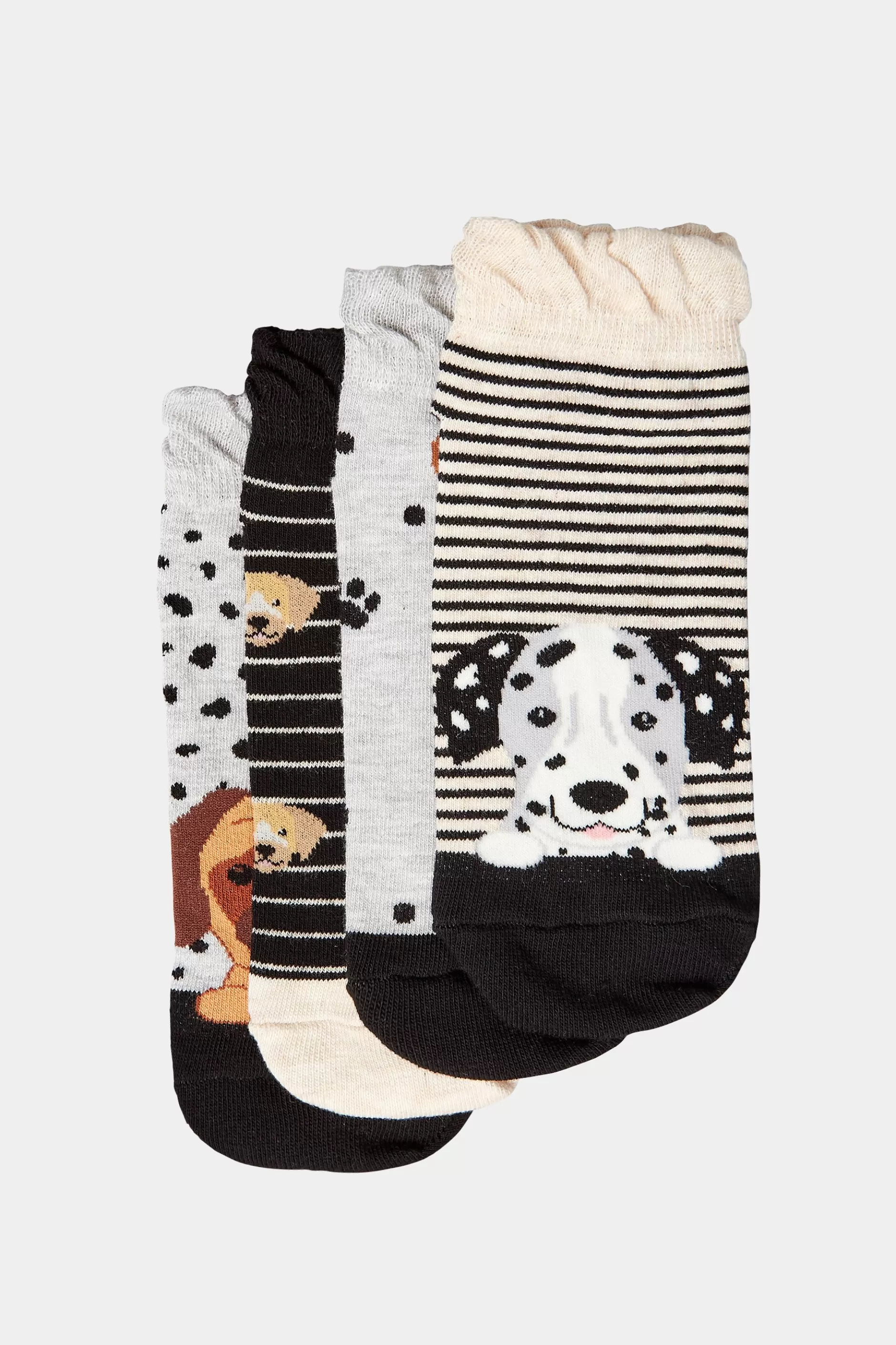 Women M&Co Socks>Yours Yours 4 Pack Black Dog Print Trainer Liner Socks