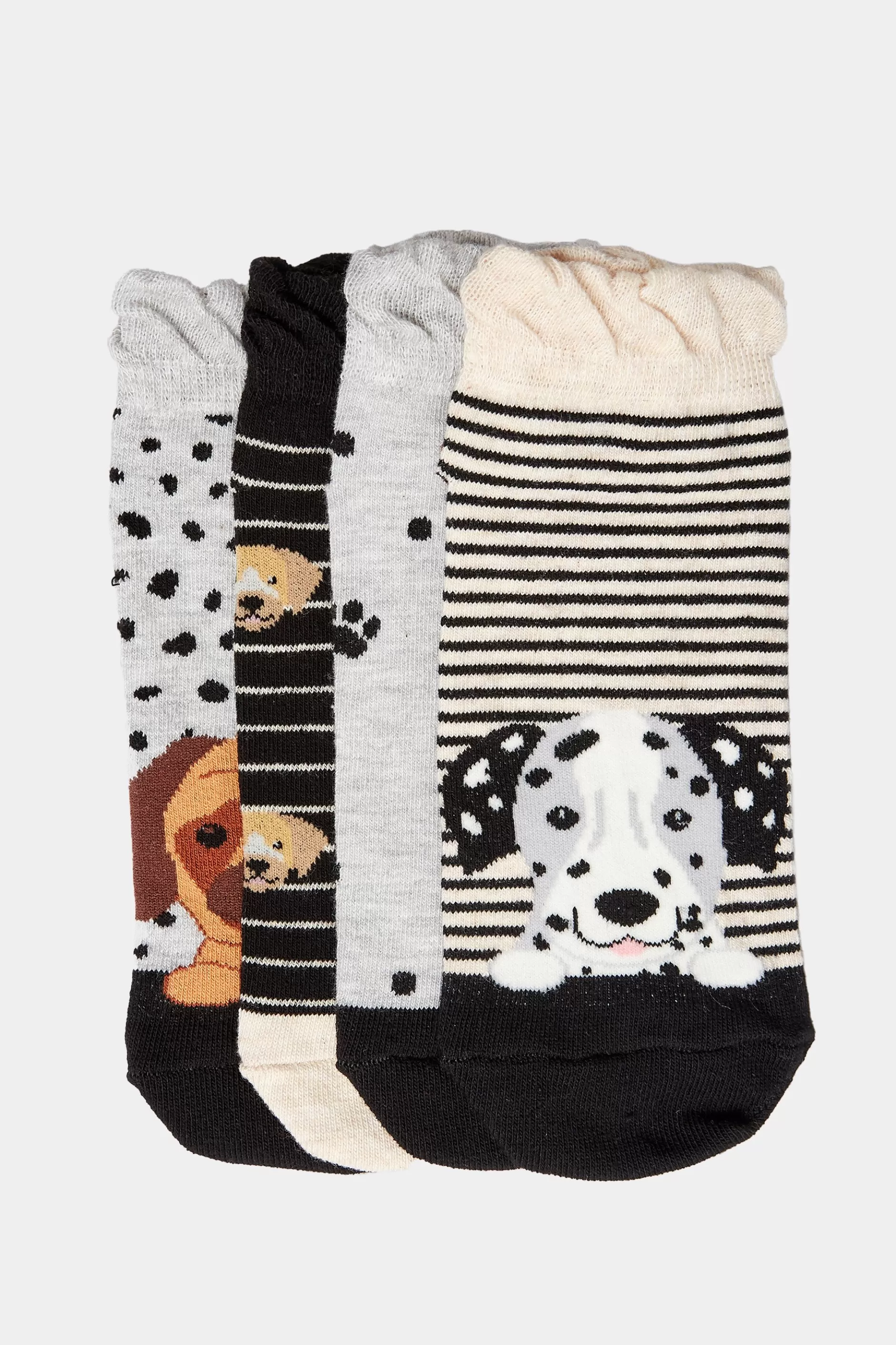 Women M&Co Socks>Yours Yours 4 Pack Black Dog Print Trainer Liner Socks
