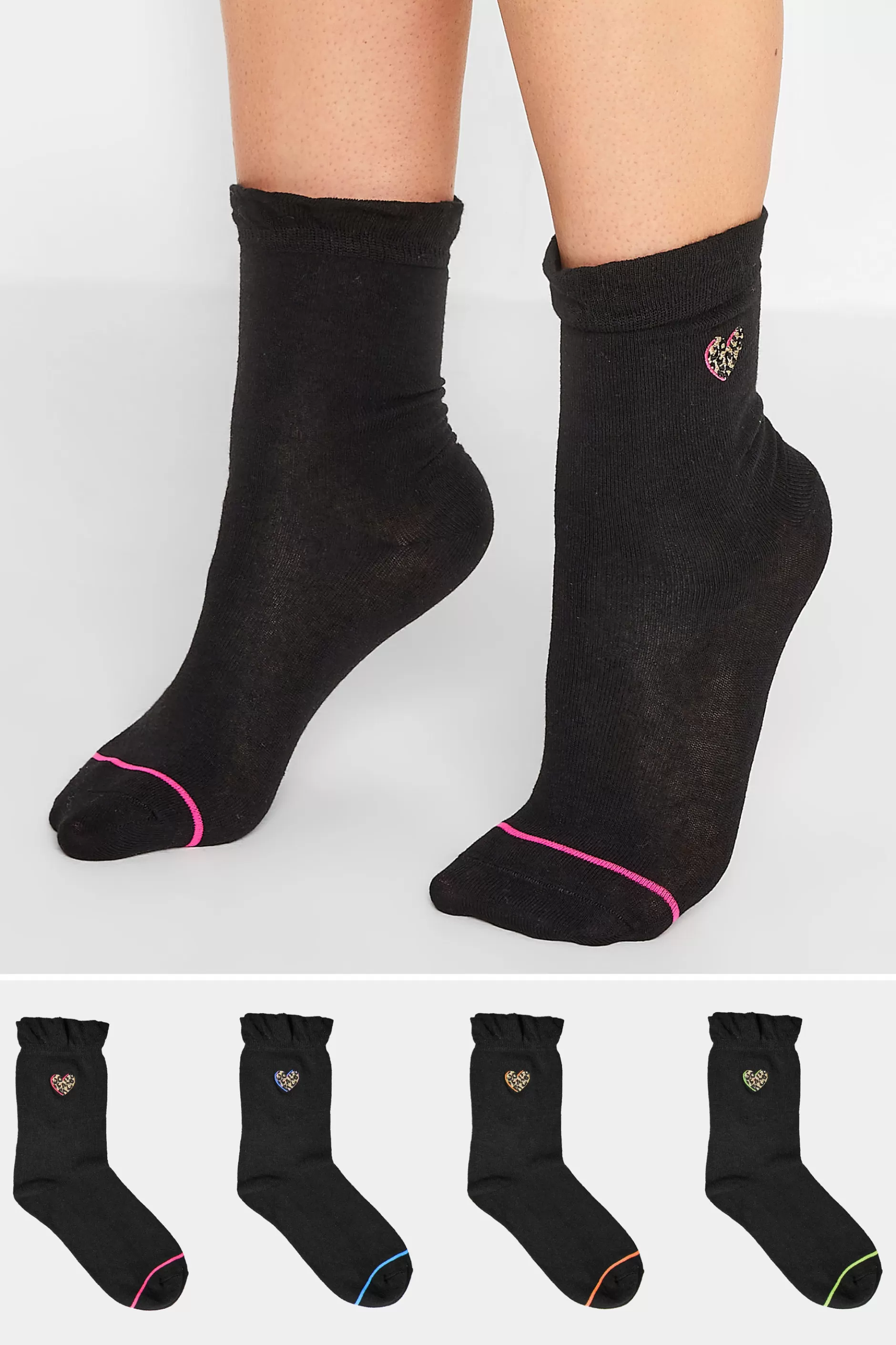 Women M&Co Socks>Yours Yours 4 Pack Black Embroidered Hearts Ankle Socks