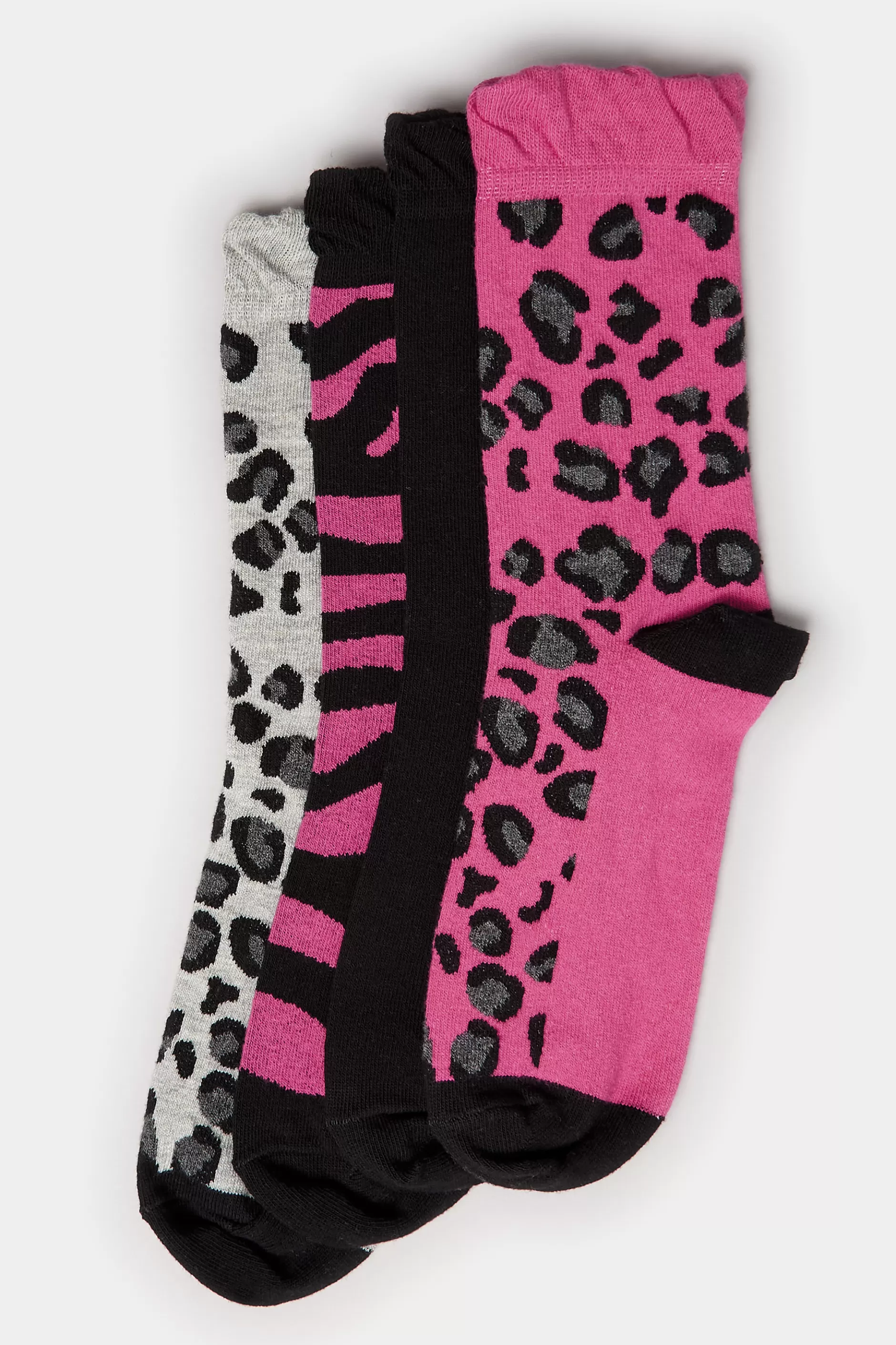 Women M&Co Socks>Yours Yours 4 Pack Black Mixed Animal Print Footbed Ankle Socks