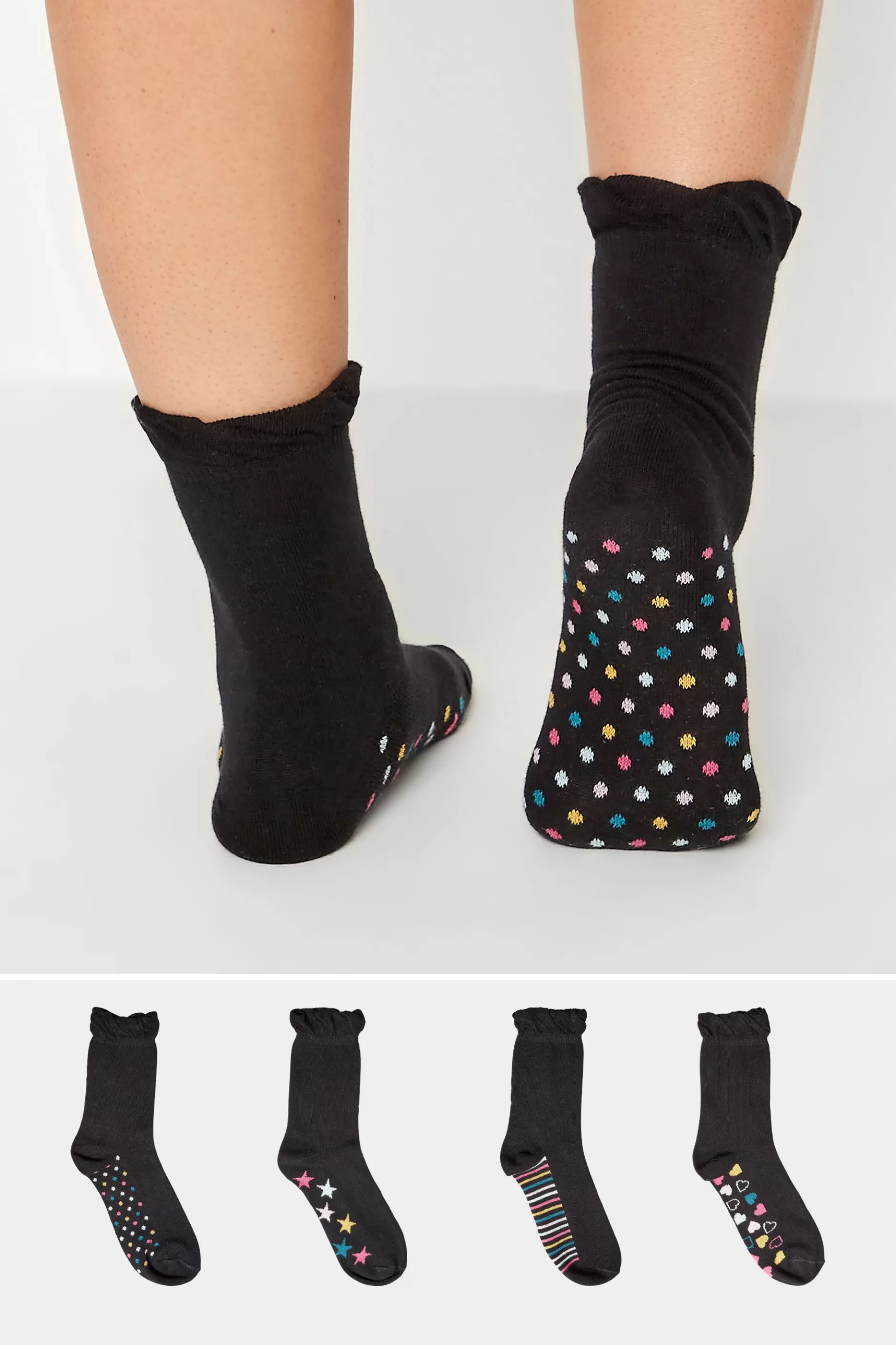 Women M&Co Socks>Yours Yours 4 Pack Black Patterned Footbed Ankle Socks