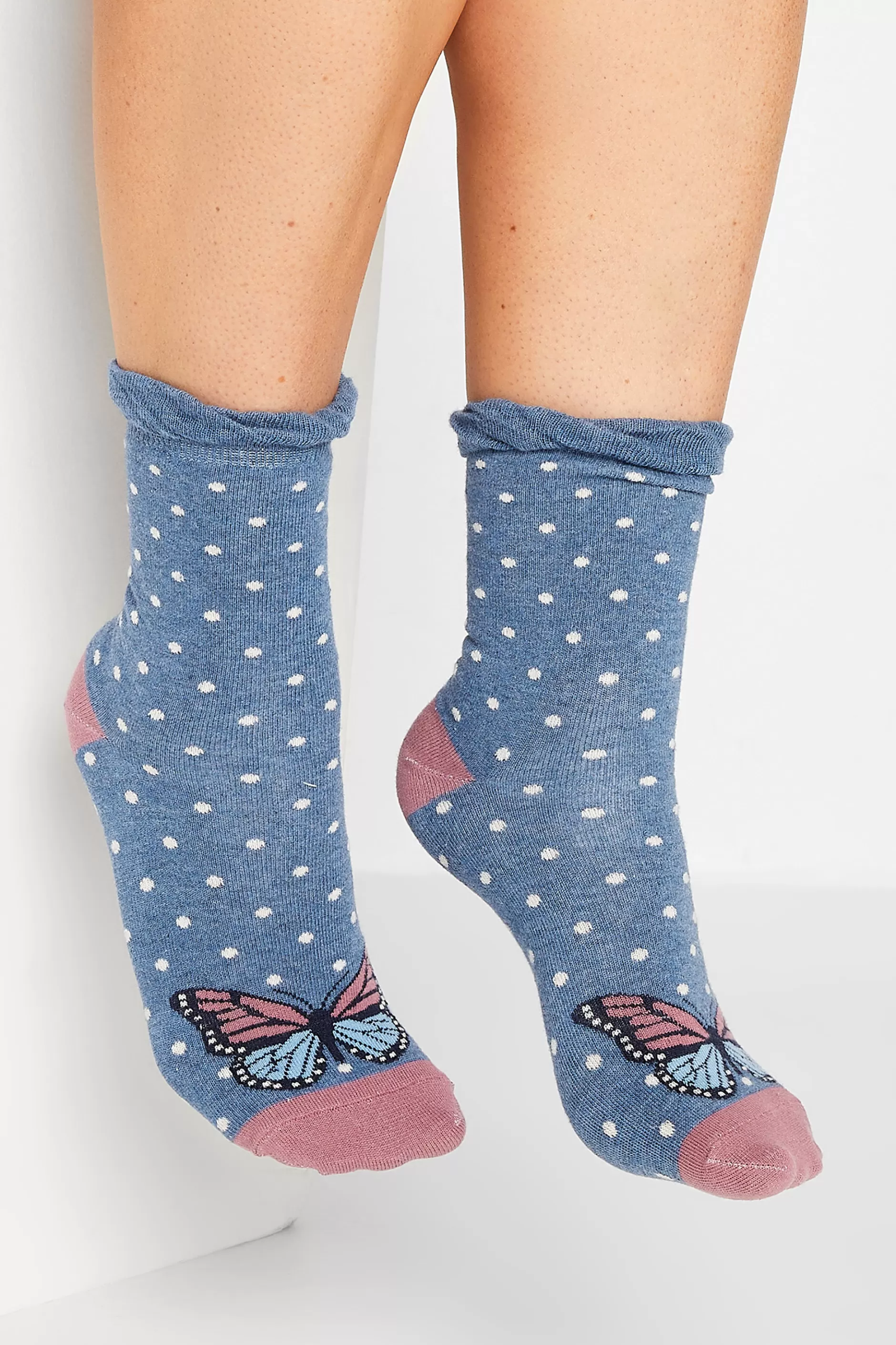 Women M&Co Socks>Yours Yours 4 Pack Blue Butterfly Print Ankle Socks