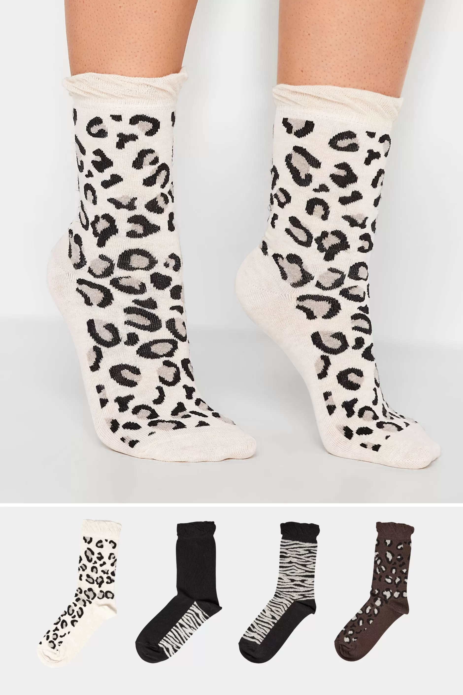 Women M&Co Socks>Yours Yours 4 Pack White & Black Animal Print Socks