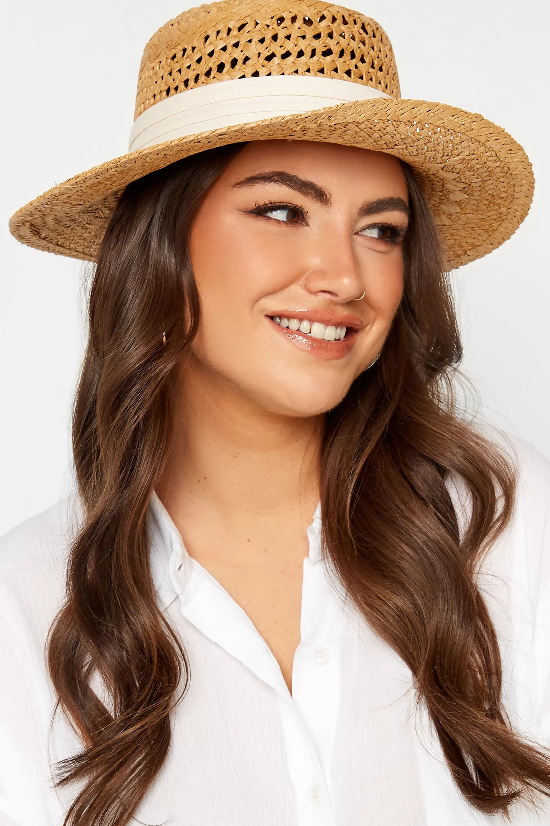 Women M&Co Hats>Yours Yours Beige Brown & White Straw Boater Hat