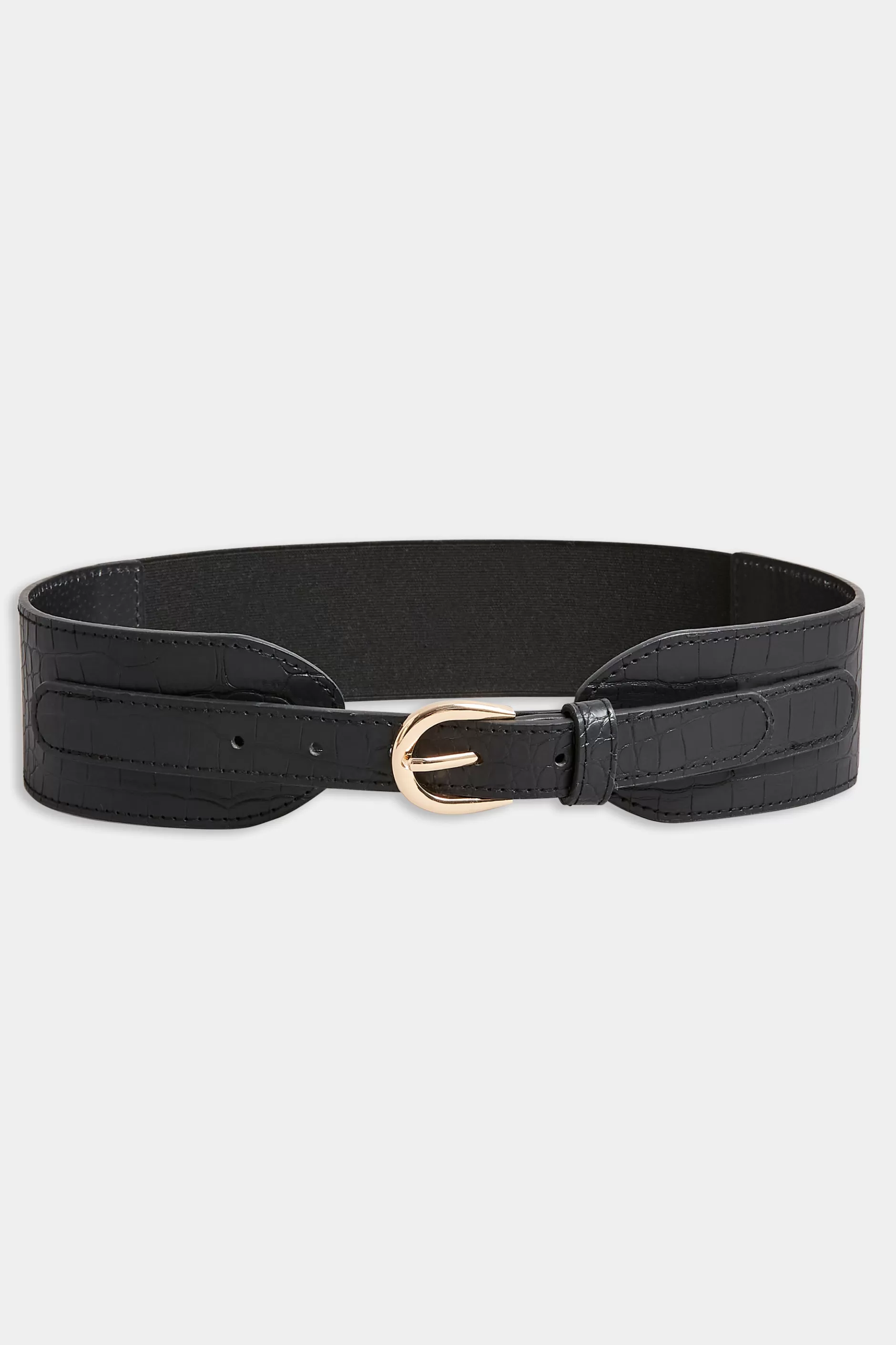 Women M&Co Belts>Yours Yours Black & Gold Croc Stretch Wide Belt