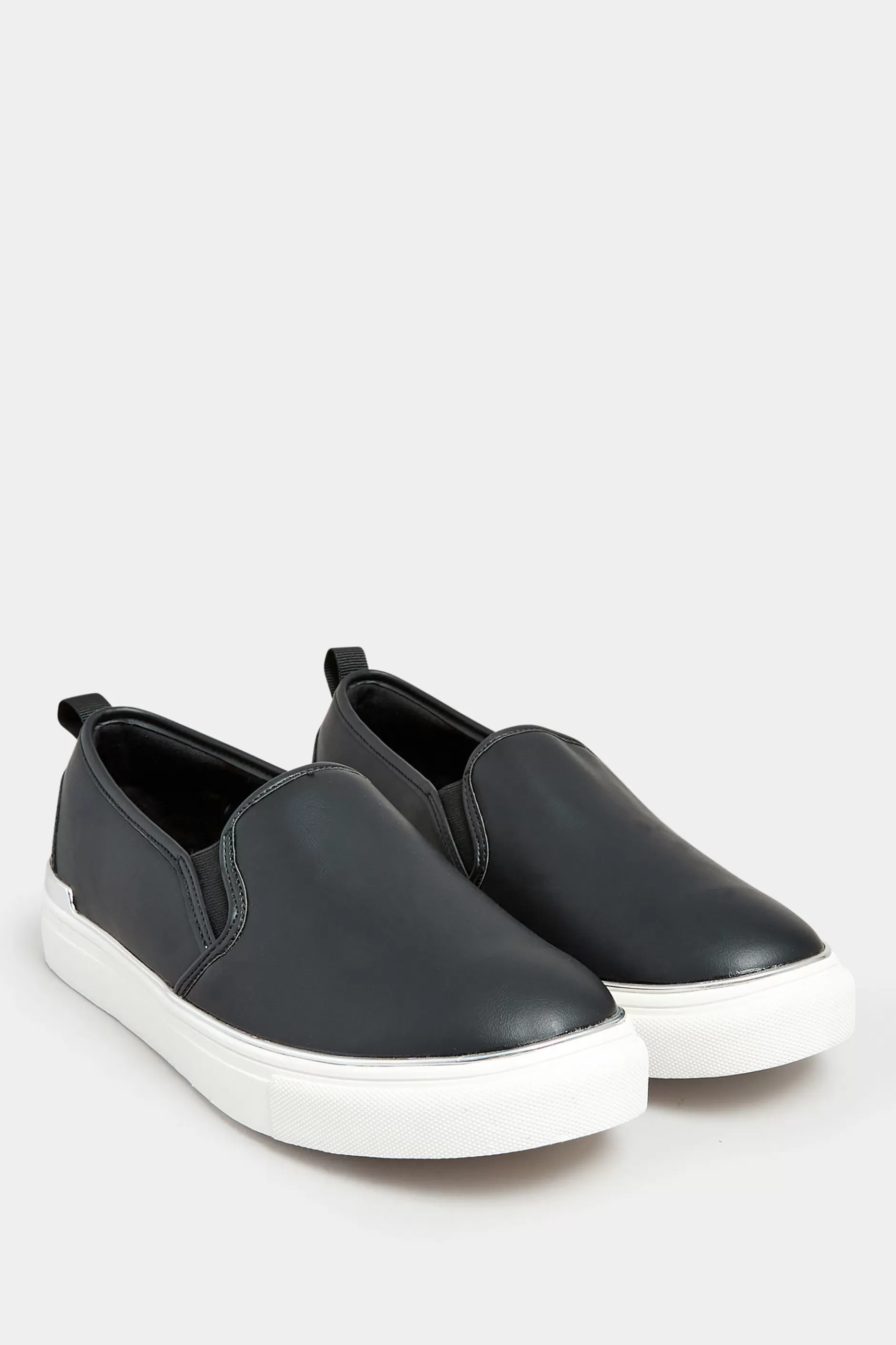 Women M&Co Flat Shoes>Yours Yours Black & Silver Hardware Slip-On Trainers In Extra Wide Eee Fit