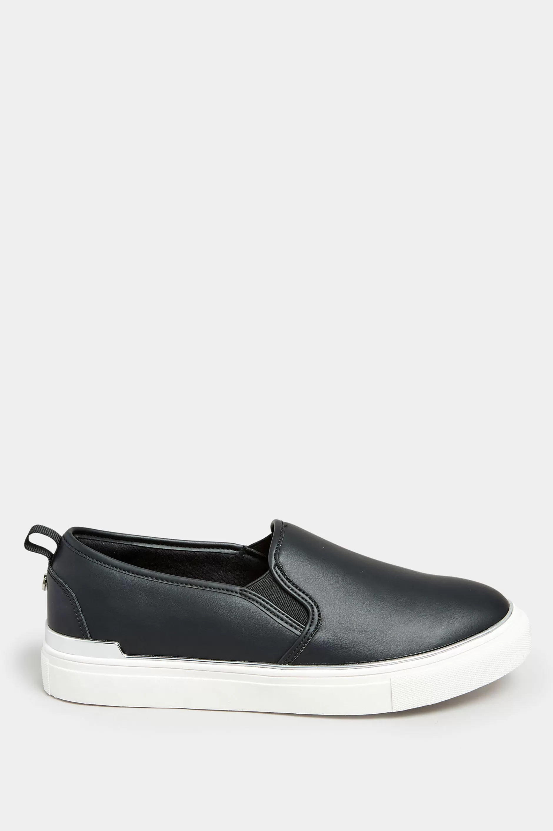 Women M&Co Flat Shoes>Yours Yours Black & Silver Hardware Slip-On Trainers In Extra Wide Eee Fit