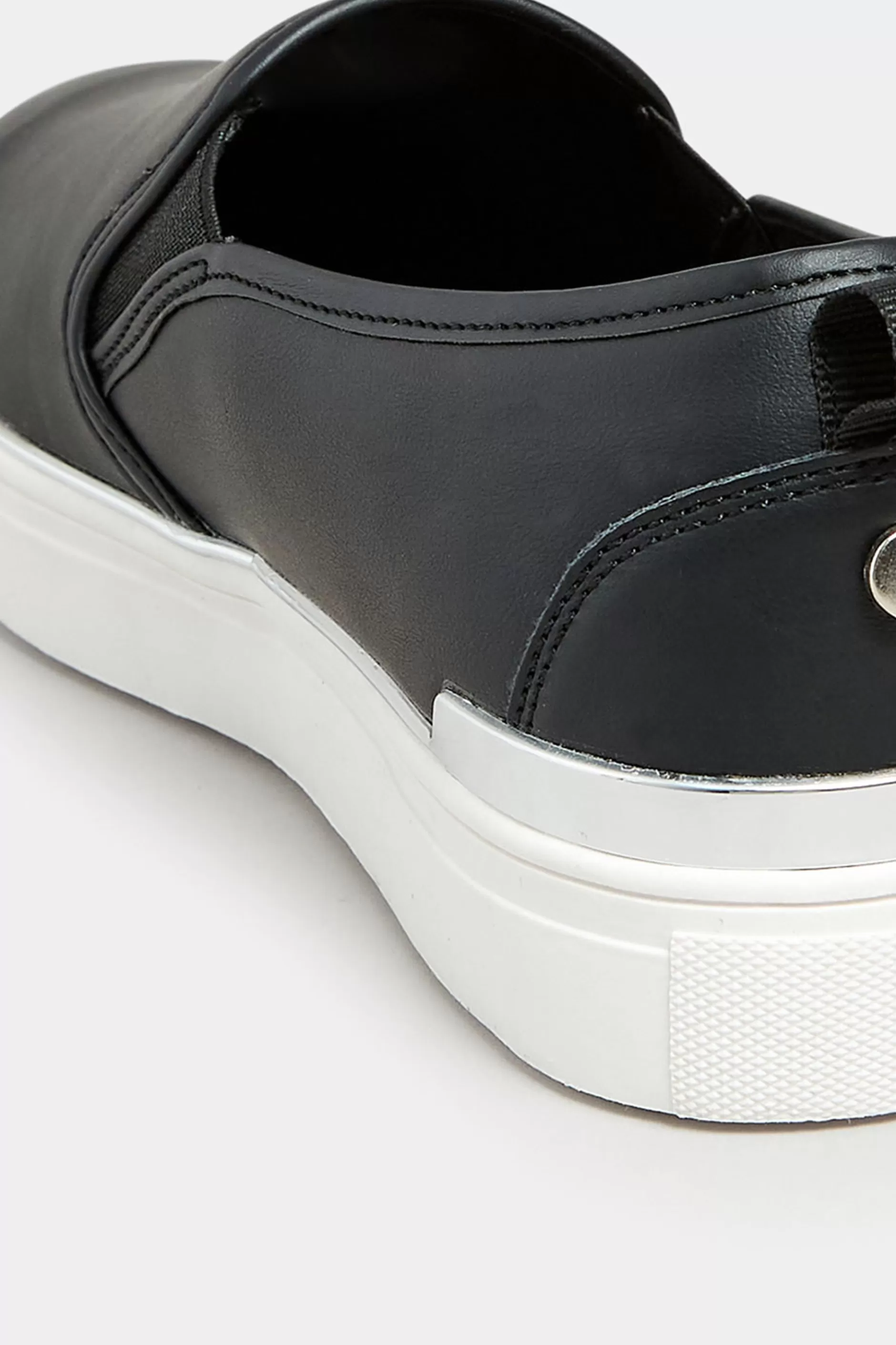 Women M&Co Flat Shoes>Yours Yours Black & Silver Hardware Slip-On Trainers In Extra Wide Eee Fit