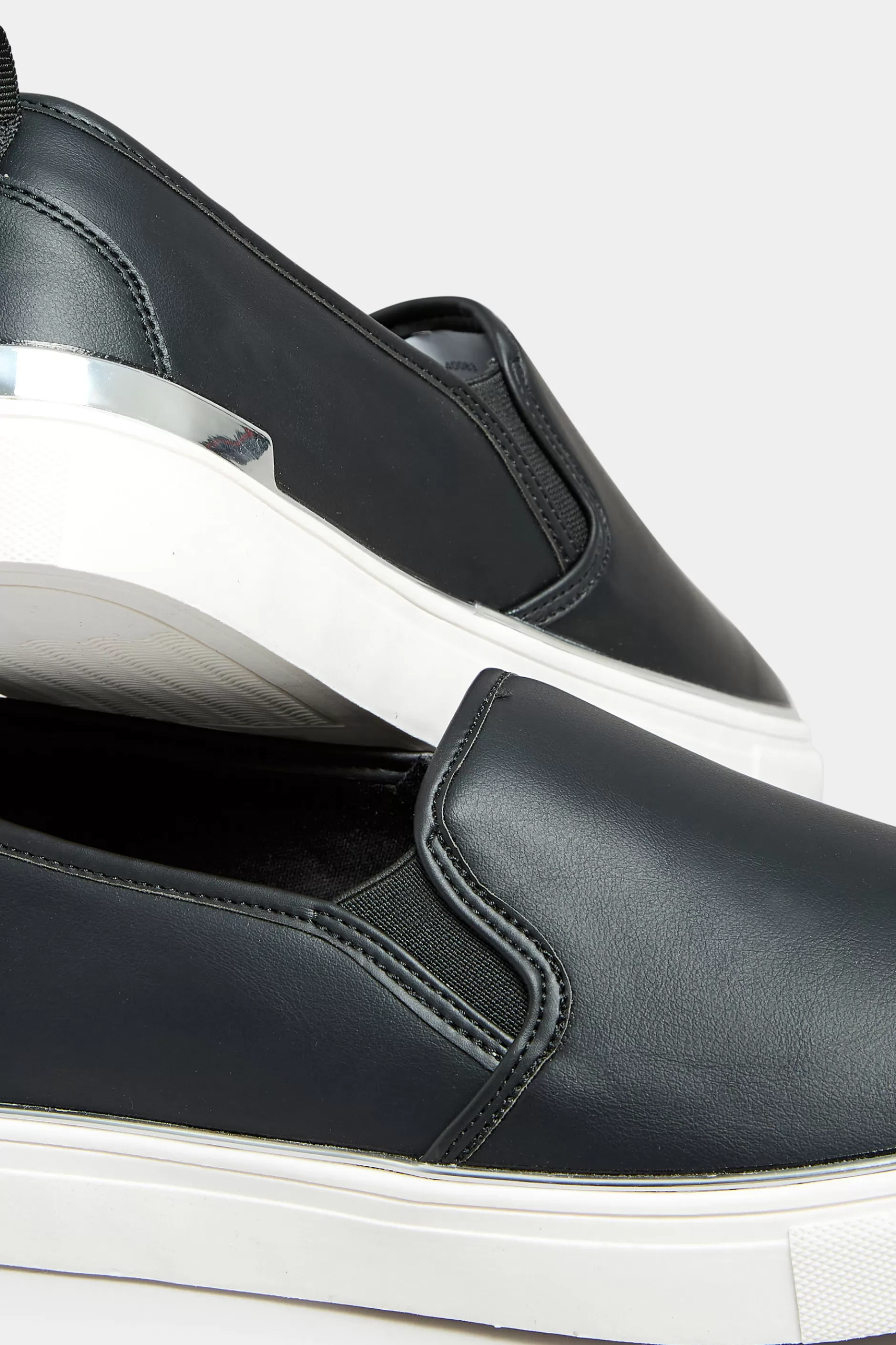 Women M&Co Flat Shoes>Yours Yours Black & Silver Hardware Slip-On Trainers In Extra Wide Eee Fit