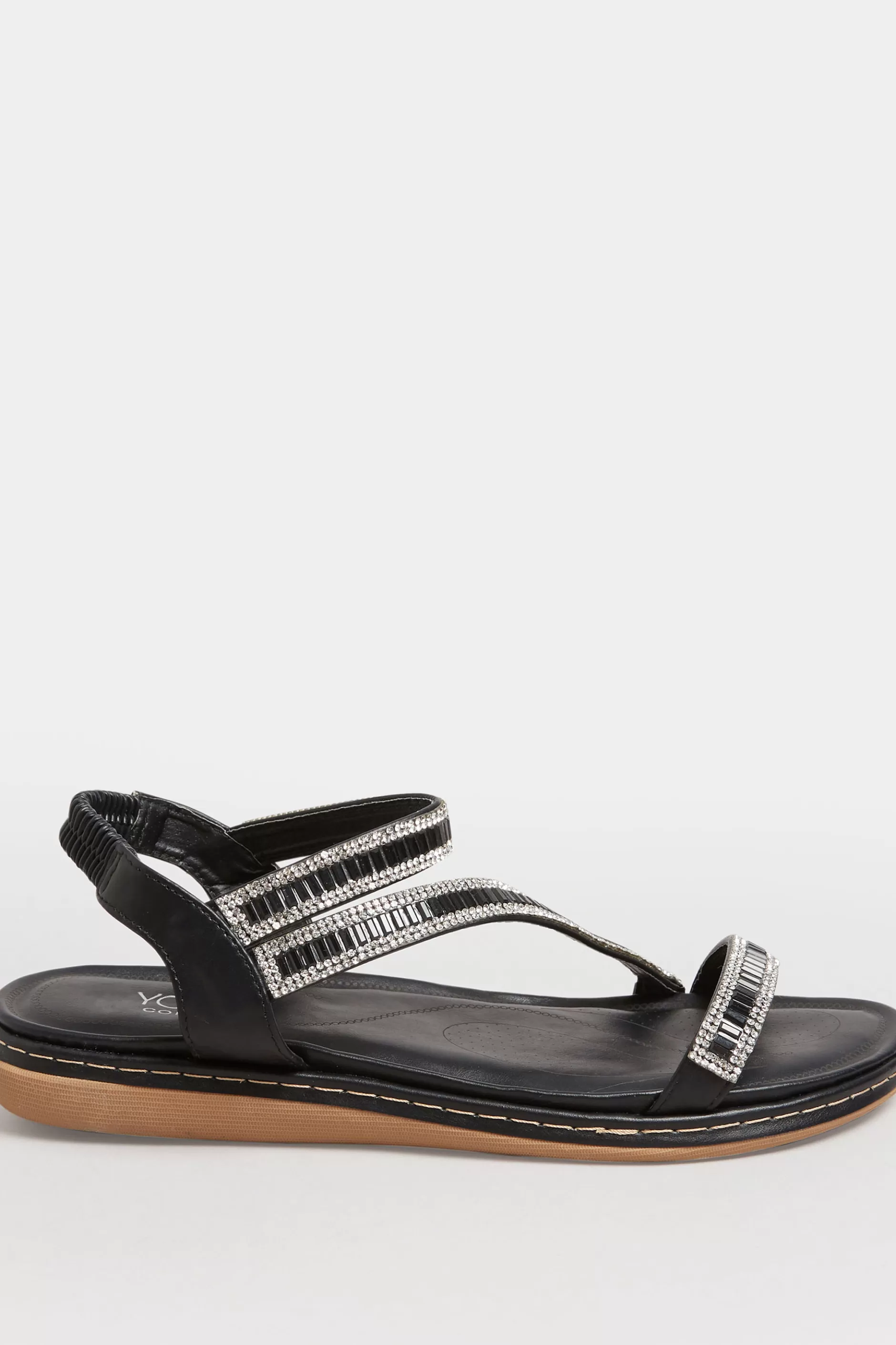 Women M&Co Flat Shoes>Yours Yours Black & Silver Sequin Strappy Sandals In Wide E Fit & Extra Wide Eee Fit