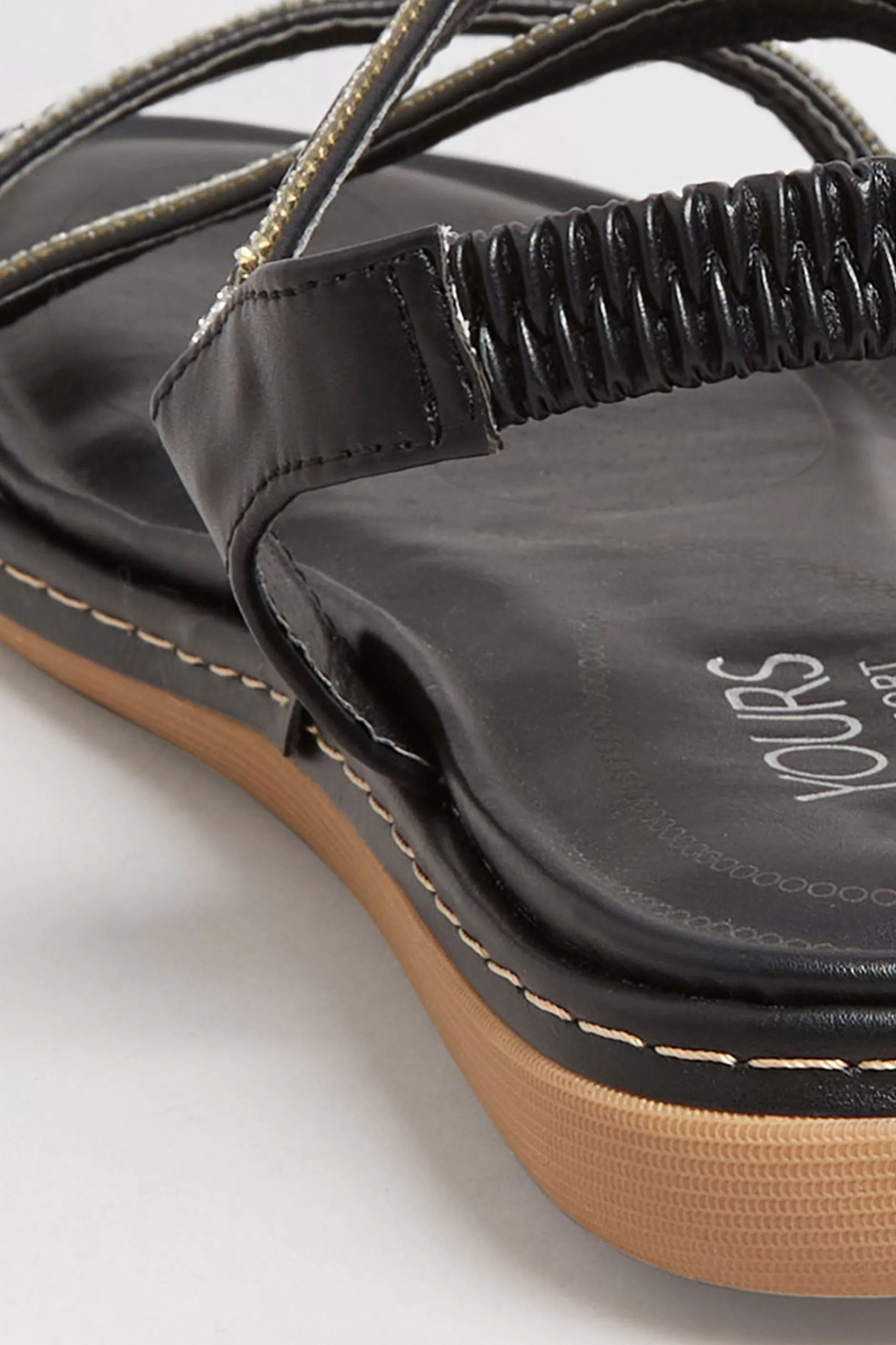 Women M&Co Flat Shoes>Yours Yours Black & Silver Sequin Strappy Sandals In Wide E Fit & Extra Wide Eee Fit