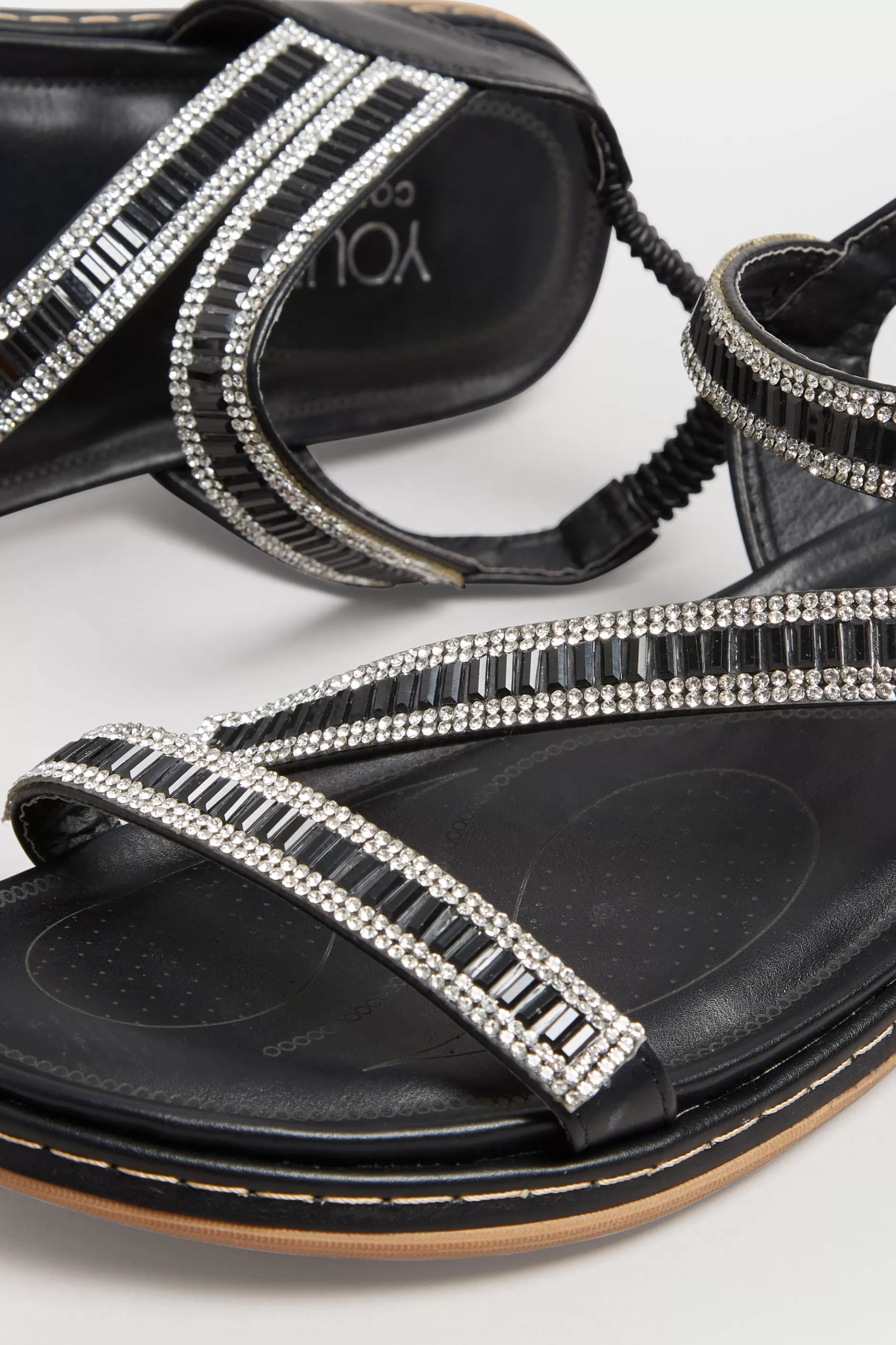 Women M&Co Flat Shoes>Yours Yours Black & Silver Sequin Strappy Sandals In Wide E Fit & Extra Wide Eee Fit