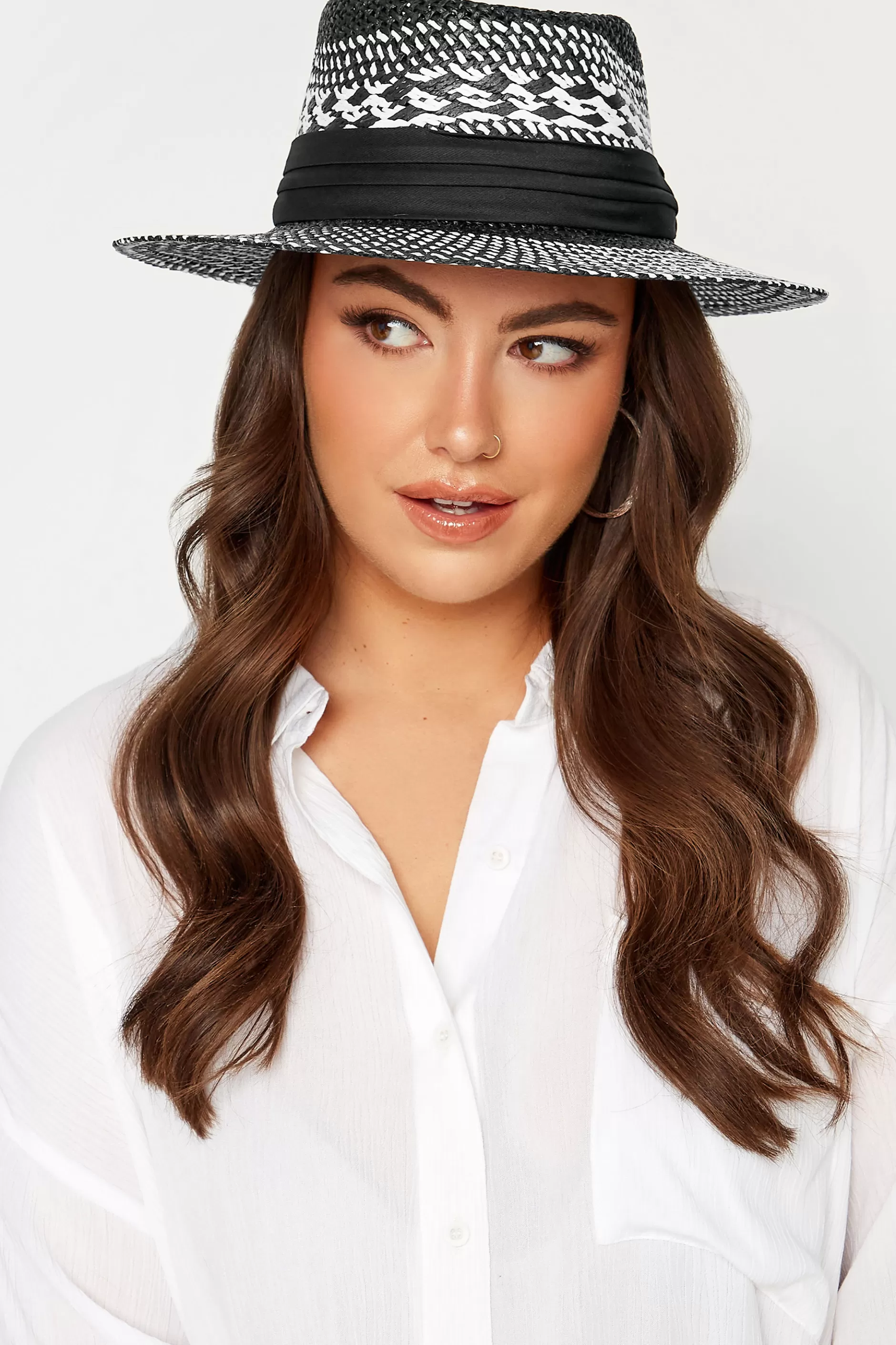 Women M&Co Hats>Yours Yours Black & White Contrast Straw Boater Hat