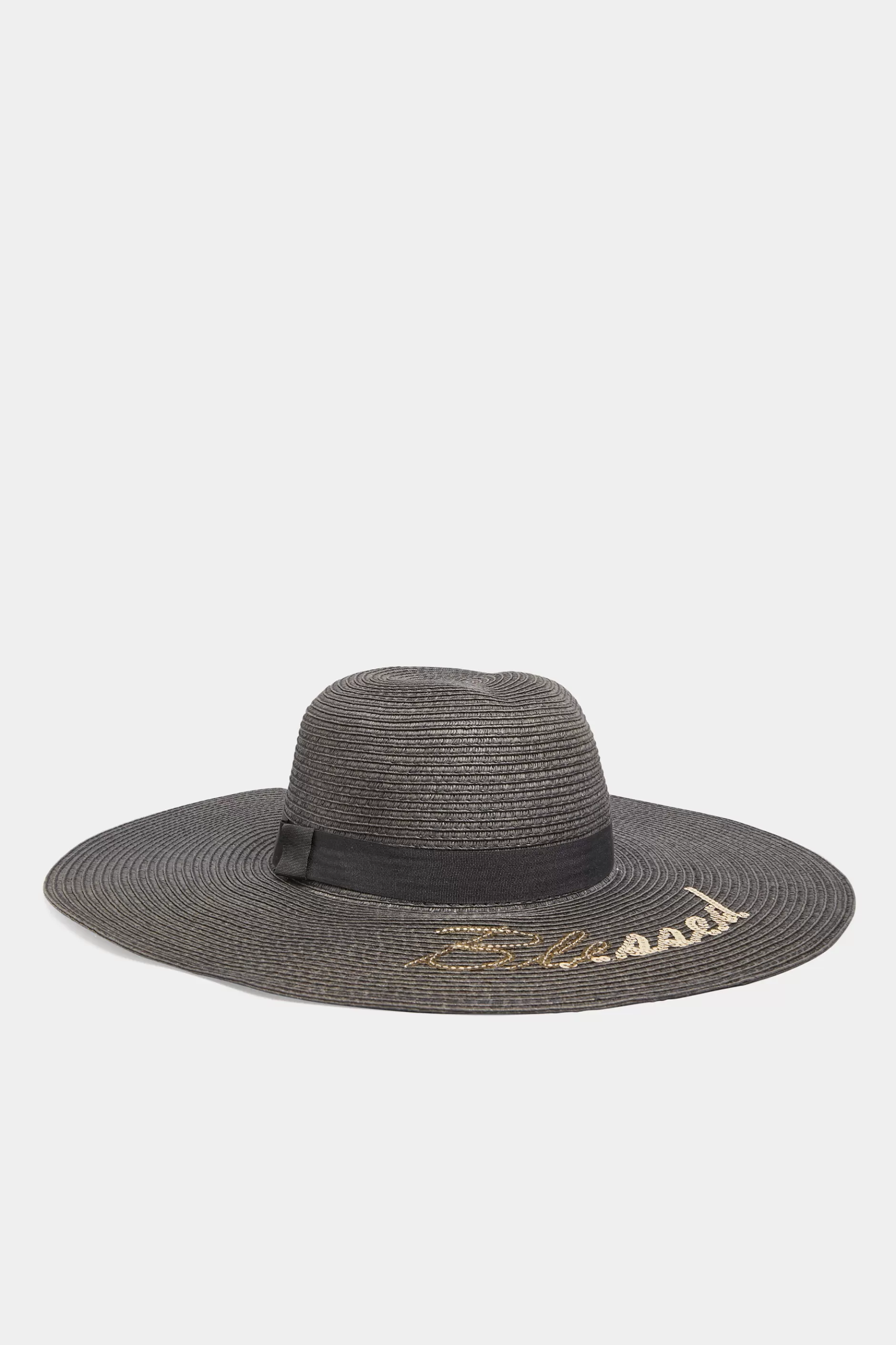 Women M&Co Hats>Yours Yours Black 'Blessed' Floppy Straw Hat