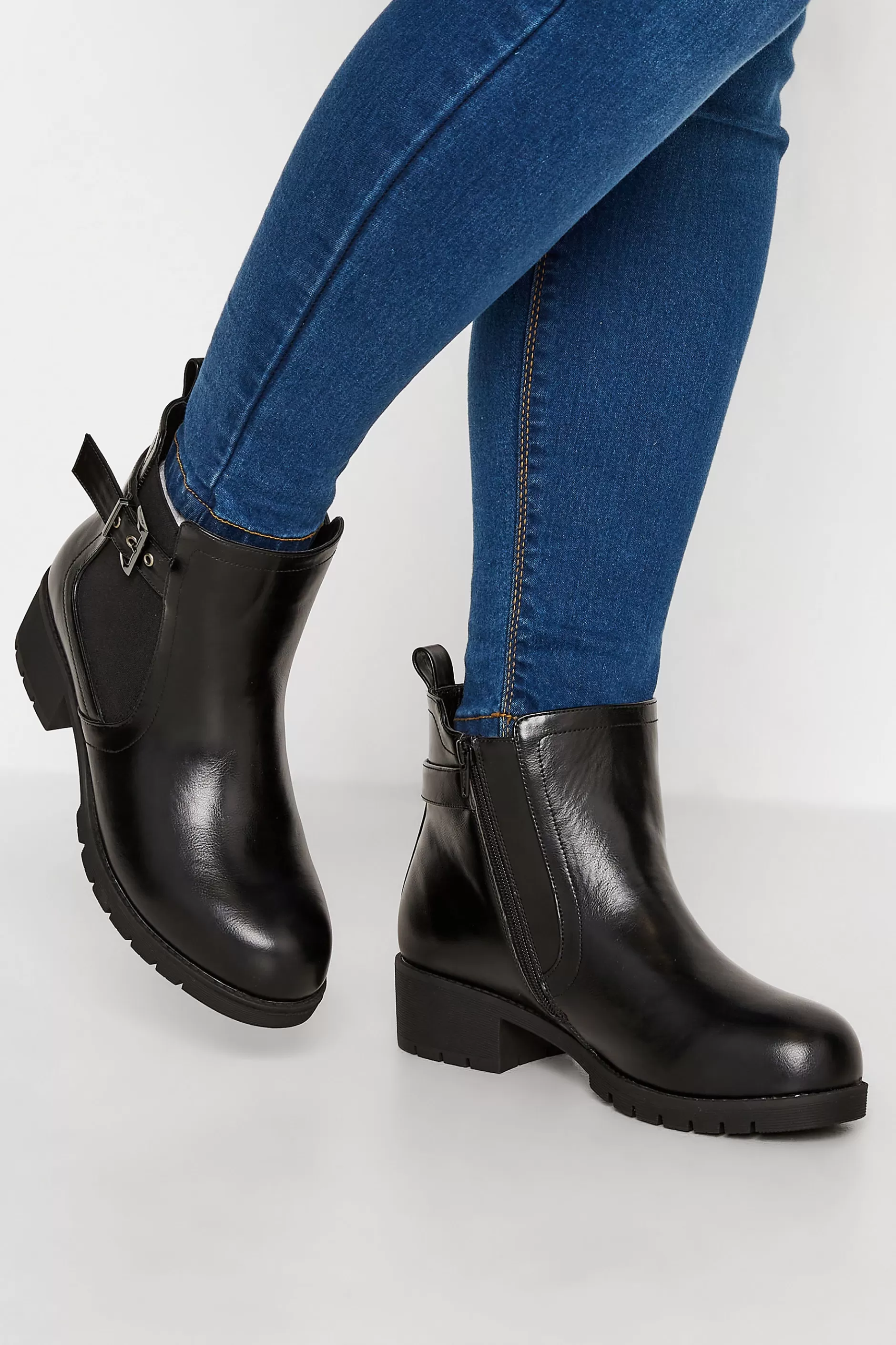 Women M&Co Boots>Yours Yours Black Buckle Ankle Boots In Wide E Fit & Extra Wide Eee Fit