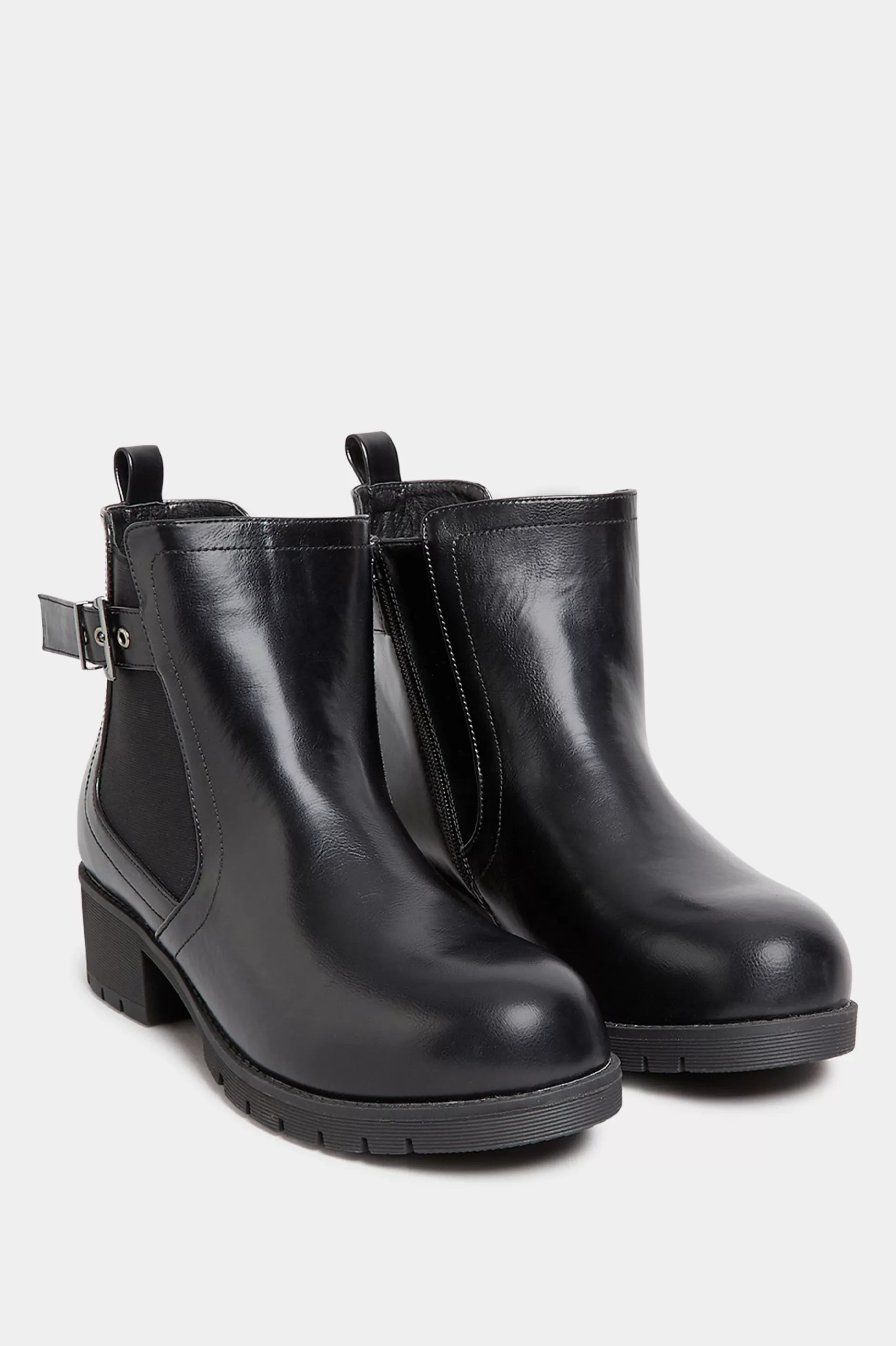 Women M&Co Boots>Yours Yours Black Buckle Ankle Boots In Wide E Fit & Extra Wide Eee Fit