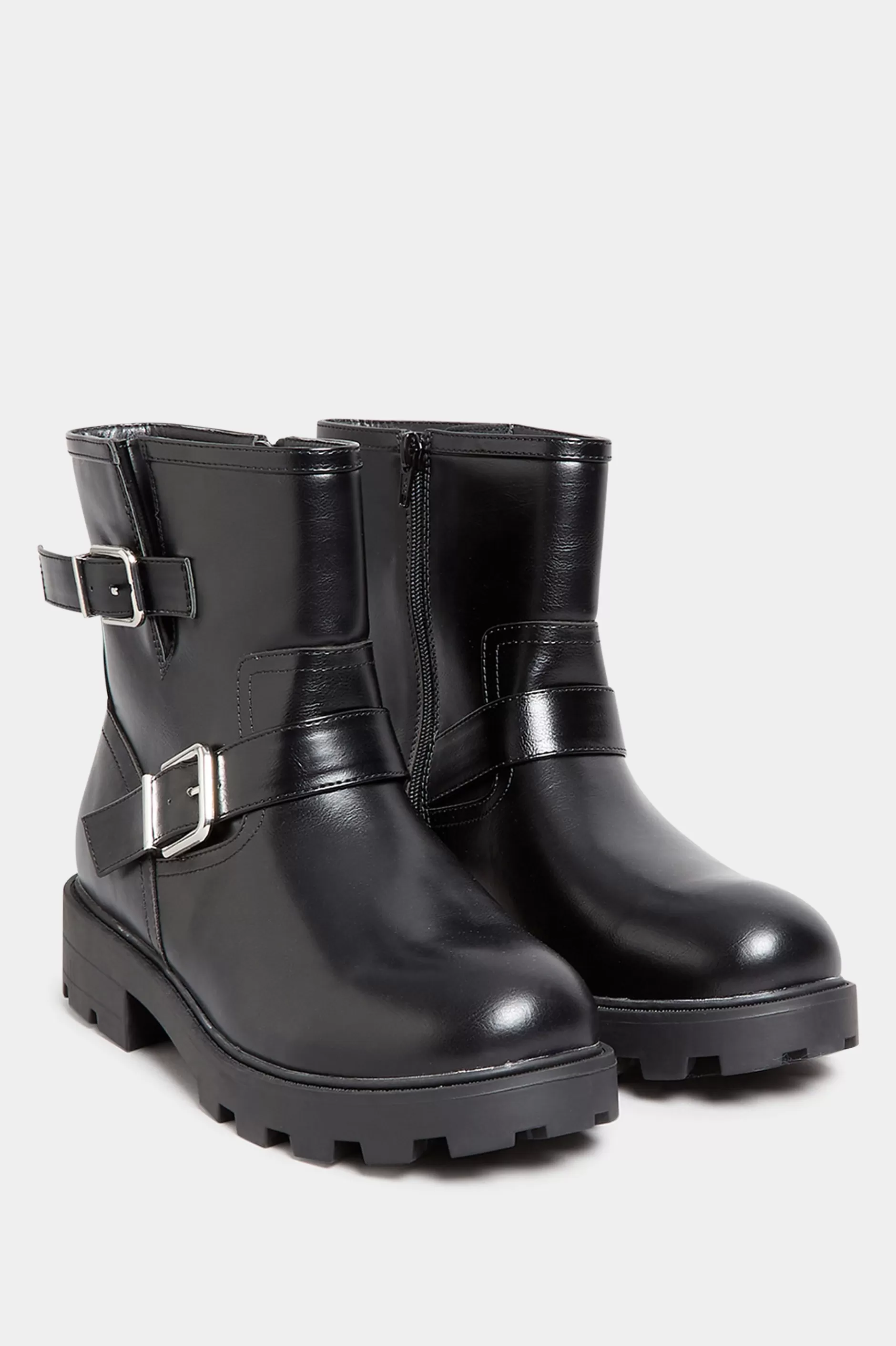 Women M&Co Boots>Yours Yours Black Buckle Biker Boot In Wide E Fit & Extra Wide Eee Fit