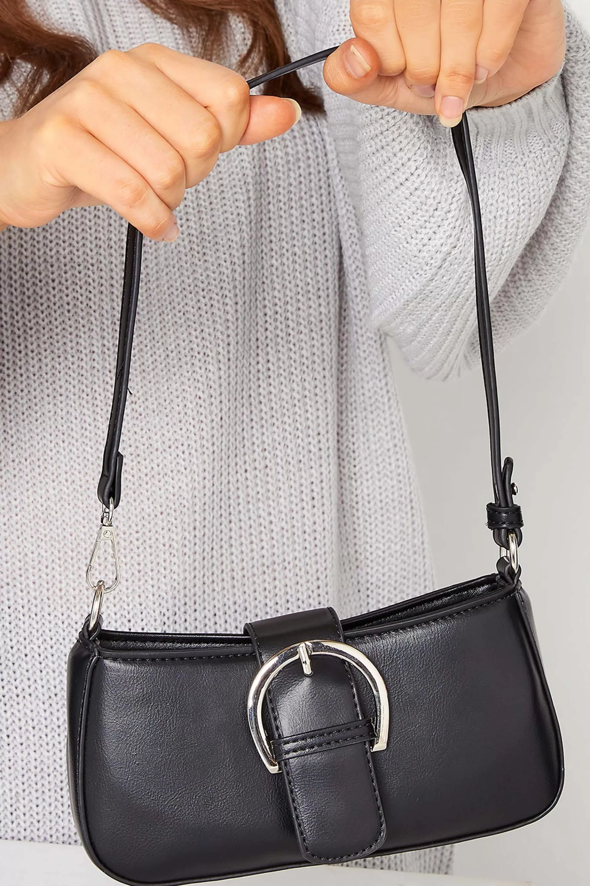 Women M&Co Bags>Yours Yours Black Buckle Front Shoulder Bag