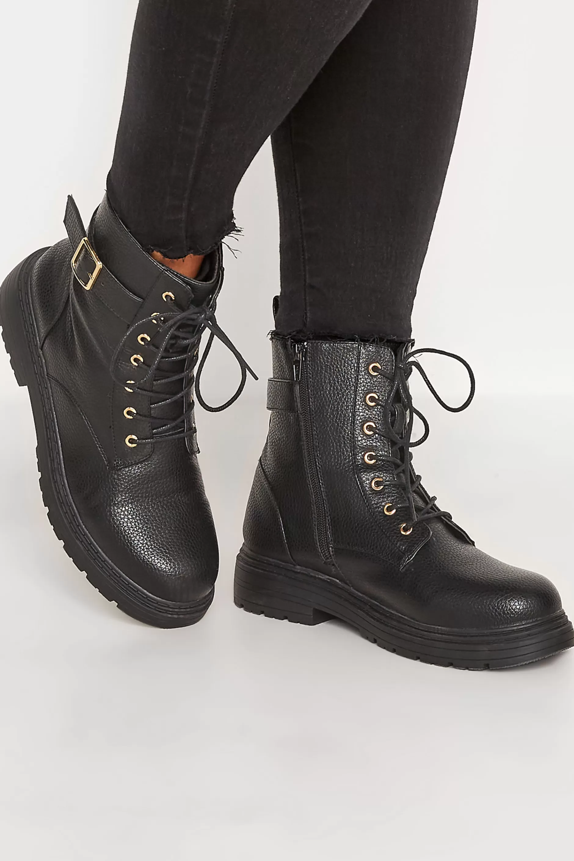 Women M&Co Boots>Yours Yours Black Buckle Lace Up Ankle Boots In Wide E Fit & Extra Wide Eee Fit