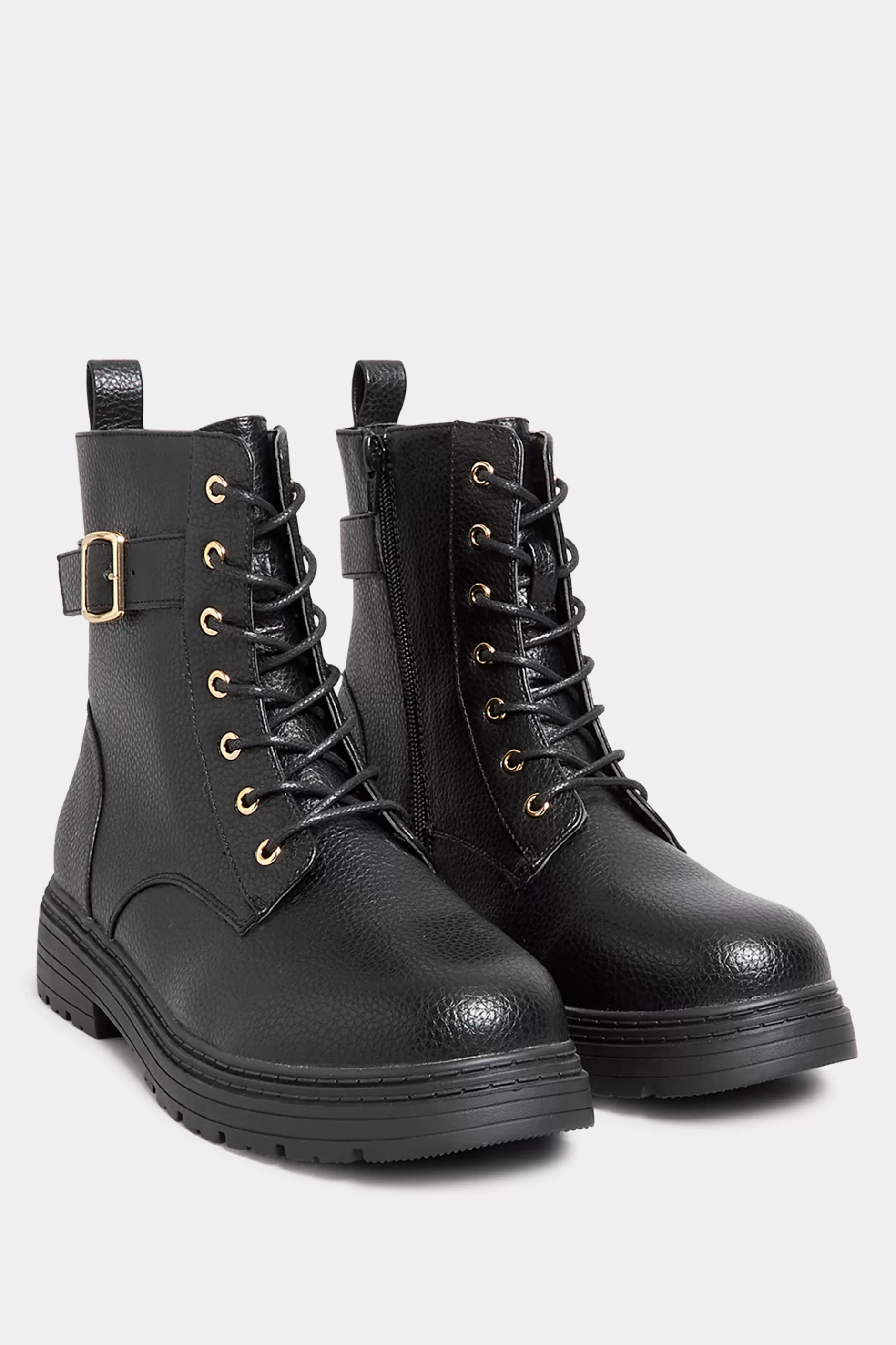 Women M&Co Boots>Yours Yours Black Buckle Lace Up Ankle Boots In Wide E Fit & Extra Wide Eee Fit