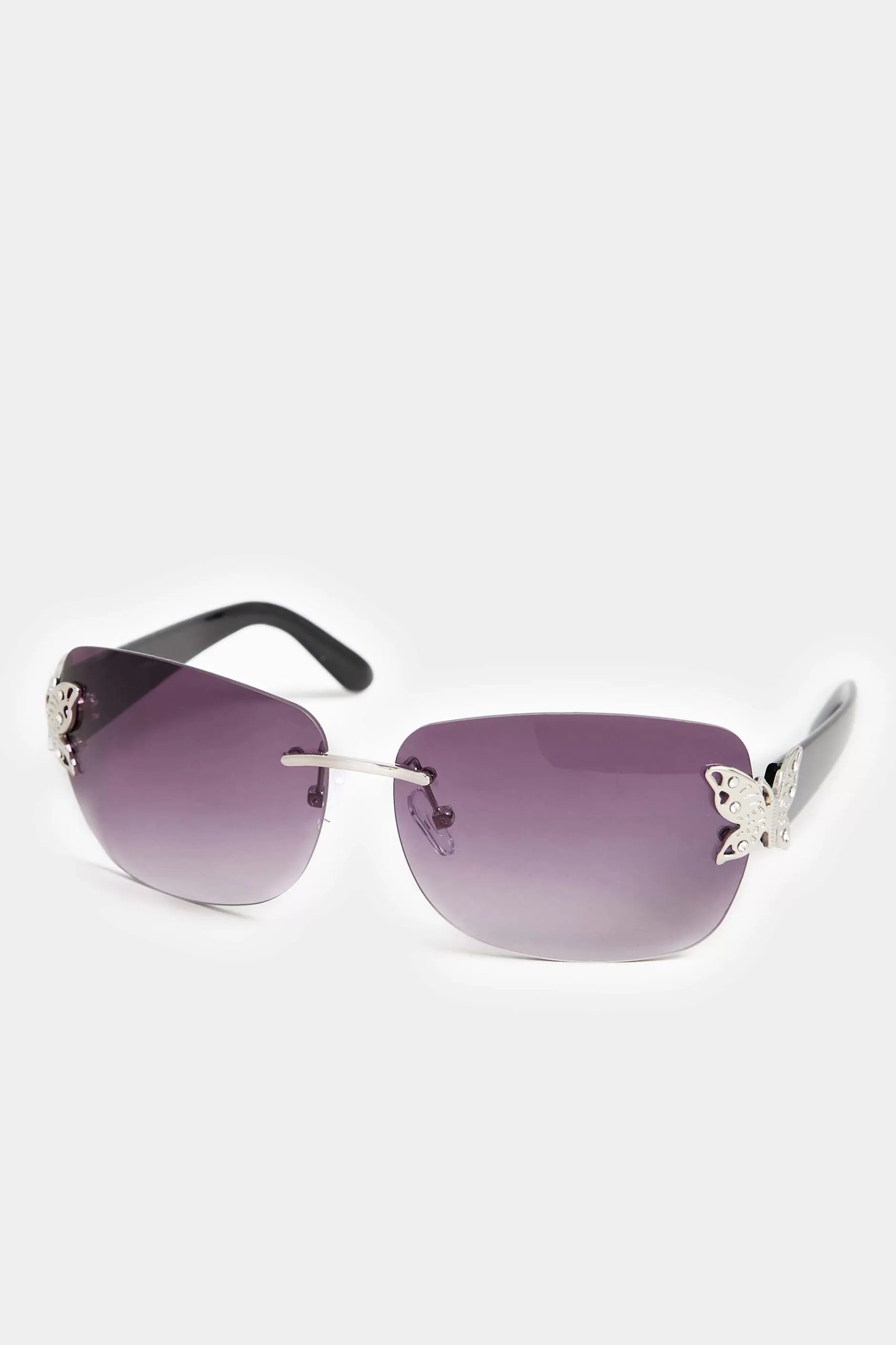 Women M&Co Sunglasses>Yours Yours Black Butterfly Frameless Sunglasses