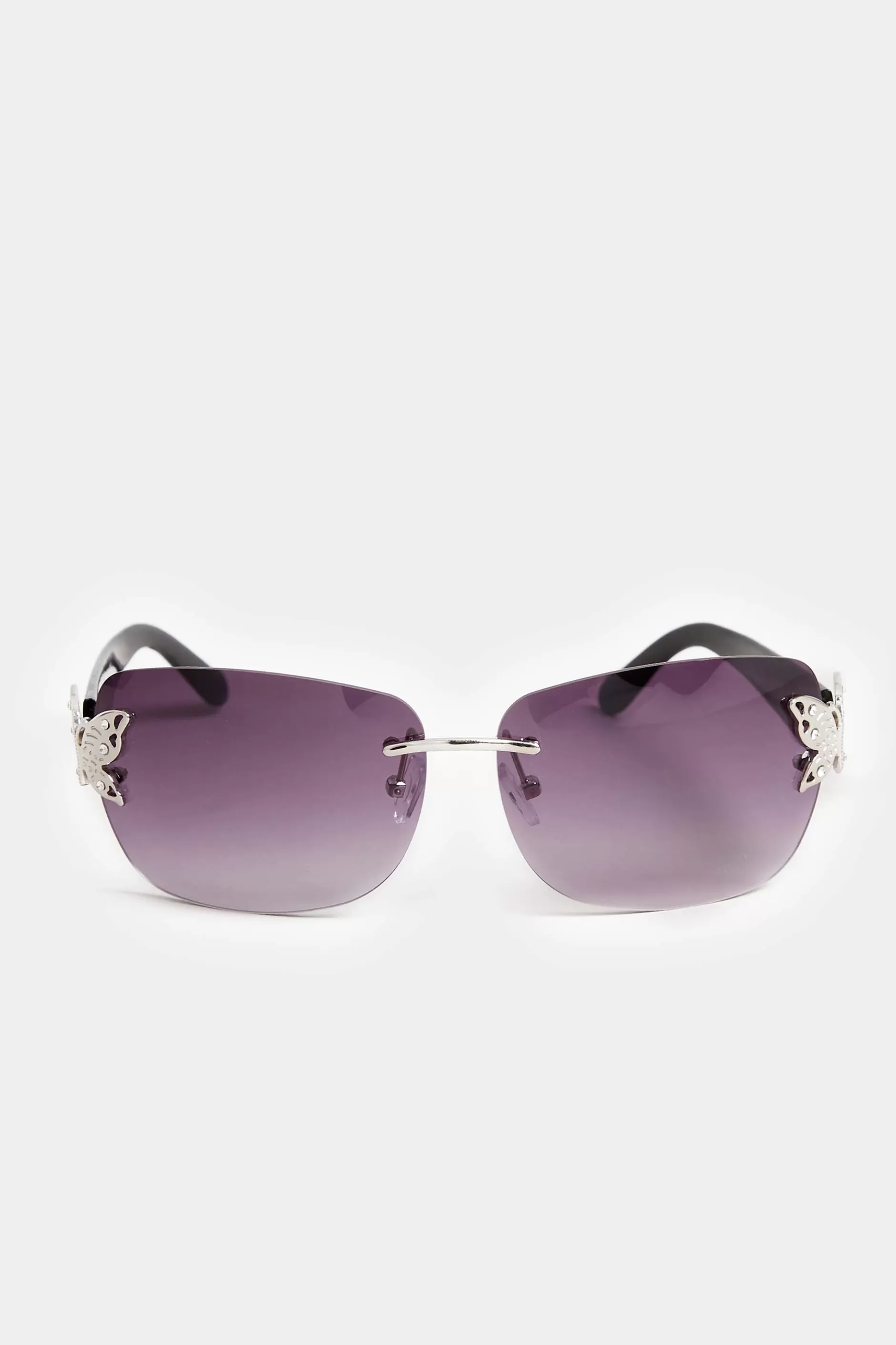 Women M&Co Sunglasses>Yours Yours Black Butterfly Frameless Sunglasses