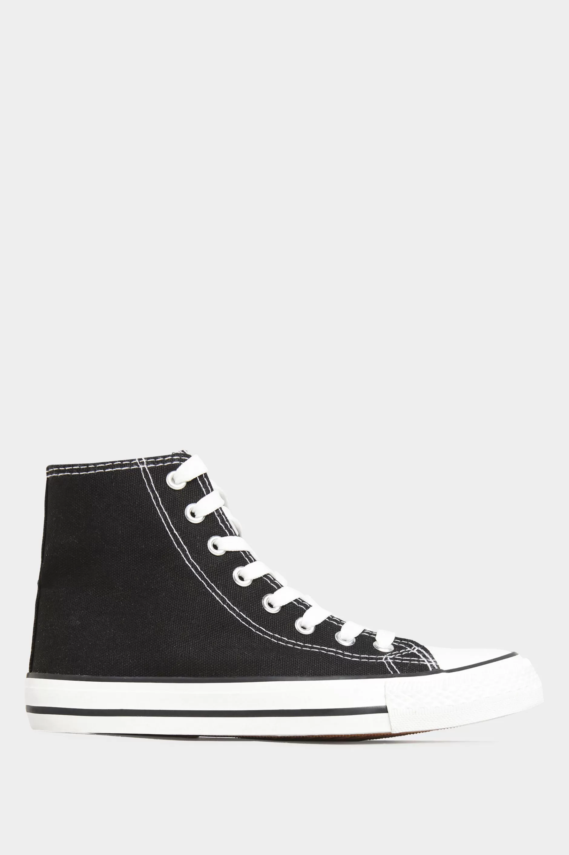 Women M&Co Flat Shoes>Yours Yours Black Canvas High Top Trainers In Wide E Fit