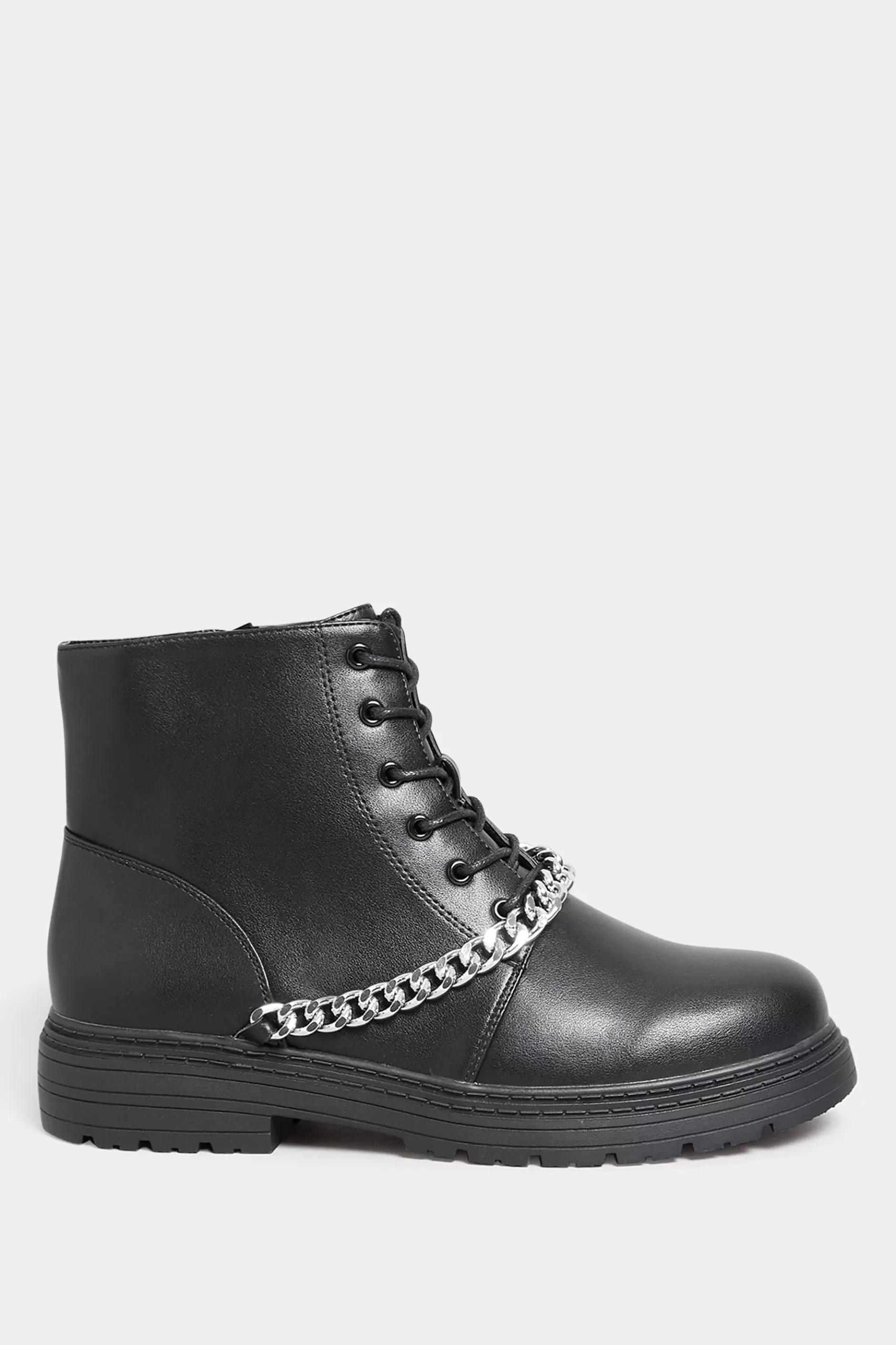 Women M&Co Flat Shoes>Yours Yours Black Chain Lace Up Boots In Wide E Fit & Extra Wide Eee Fit