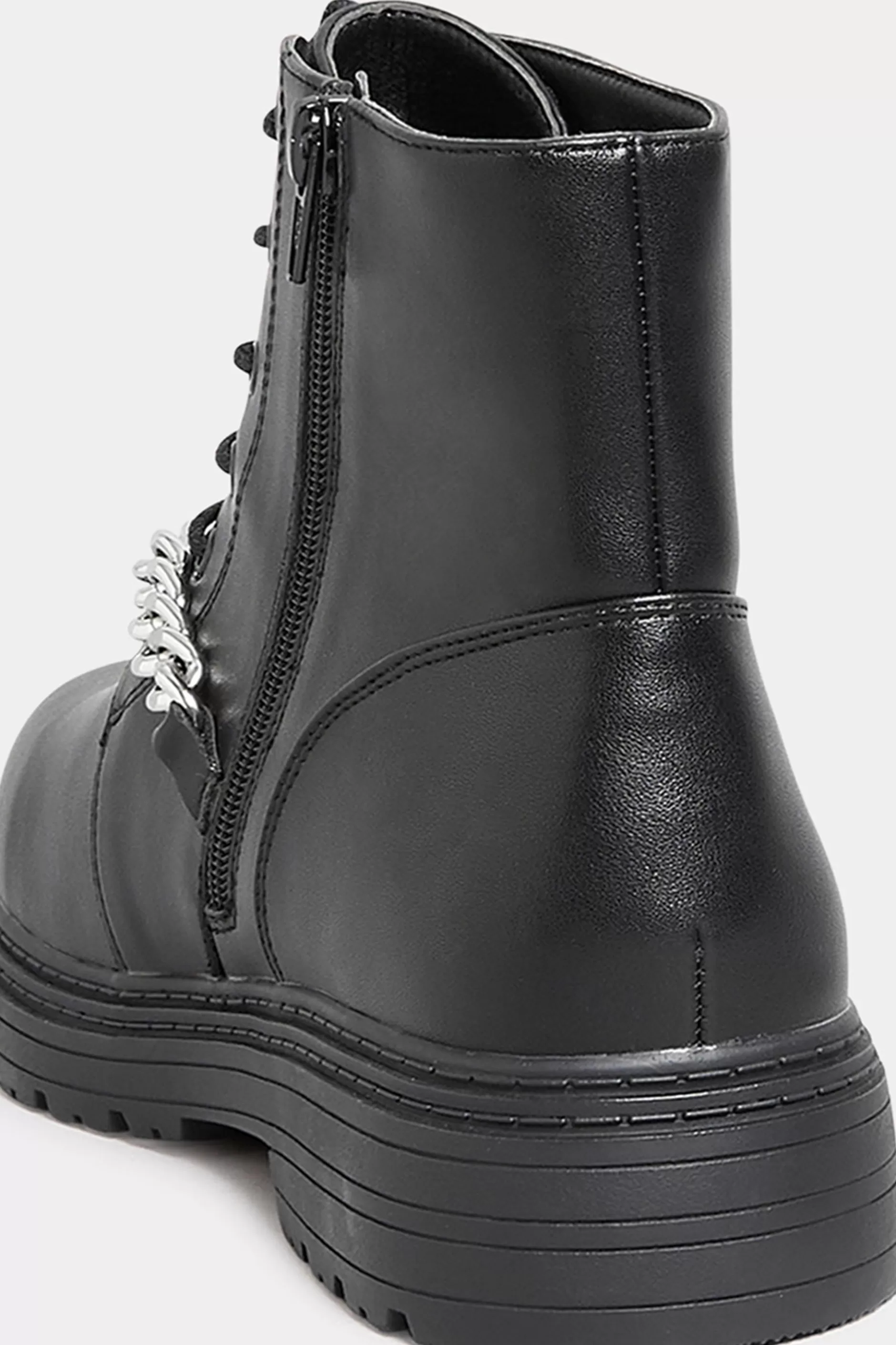 Women M&Co Flat Shoes>Yours Yours Black Chain Lace Up Boots In Wide E Fit & Extra Wide Eee Fit
