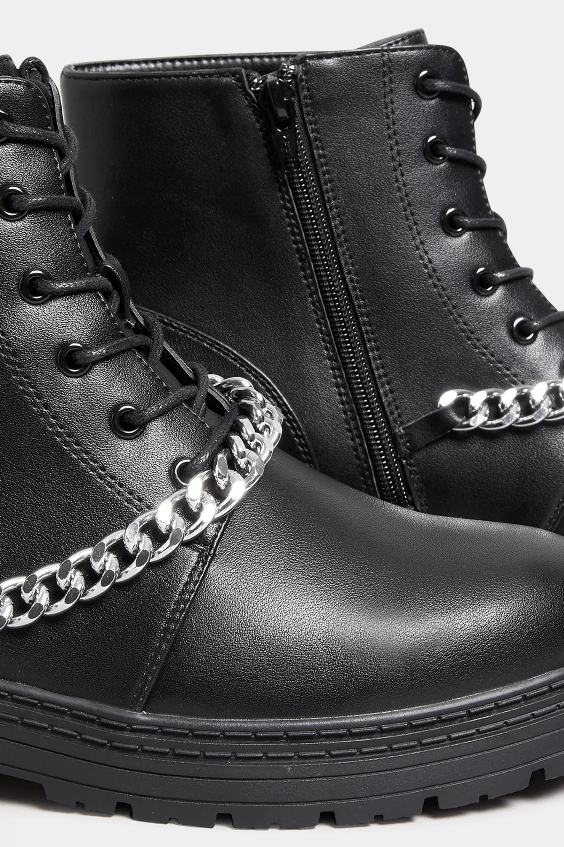 Women M&Co Flat Shoes>Yours Yours Black Chain Lace Up Boots In Wide E Fit & Extra Wide Eee Fit