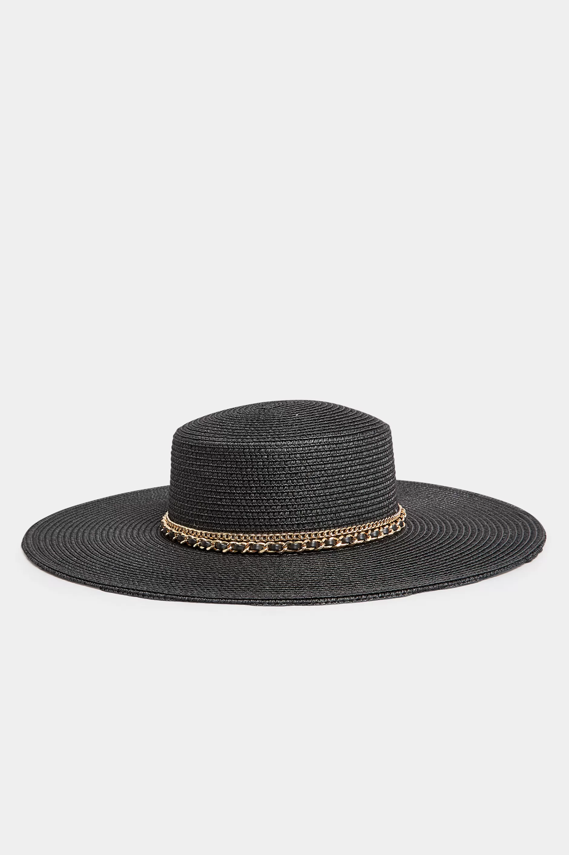 Women M&Co Hats>Yours Yours Black Chain Straw Wide Brim Boater Hat