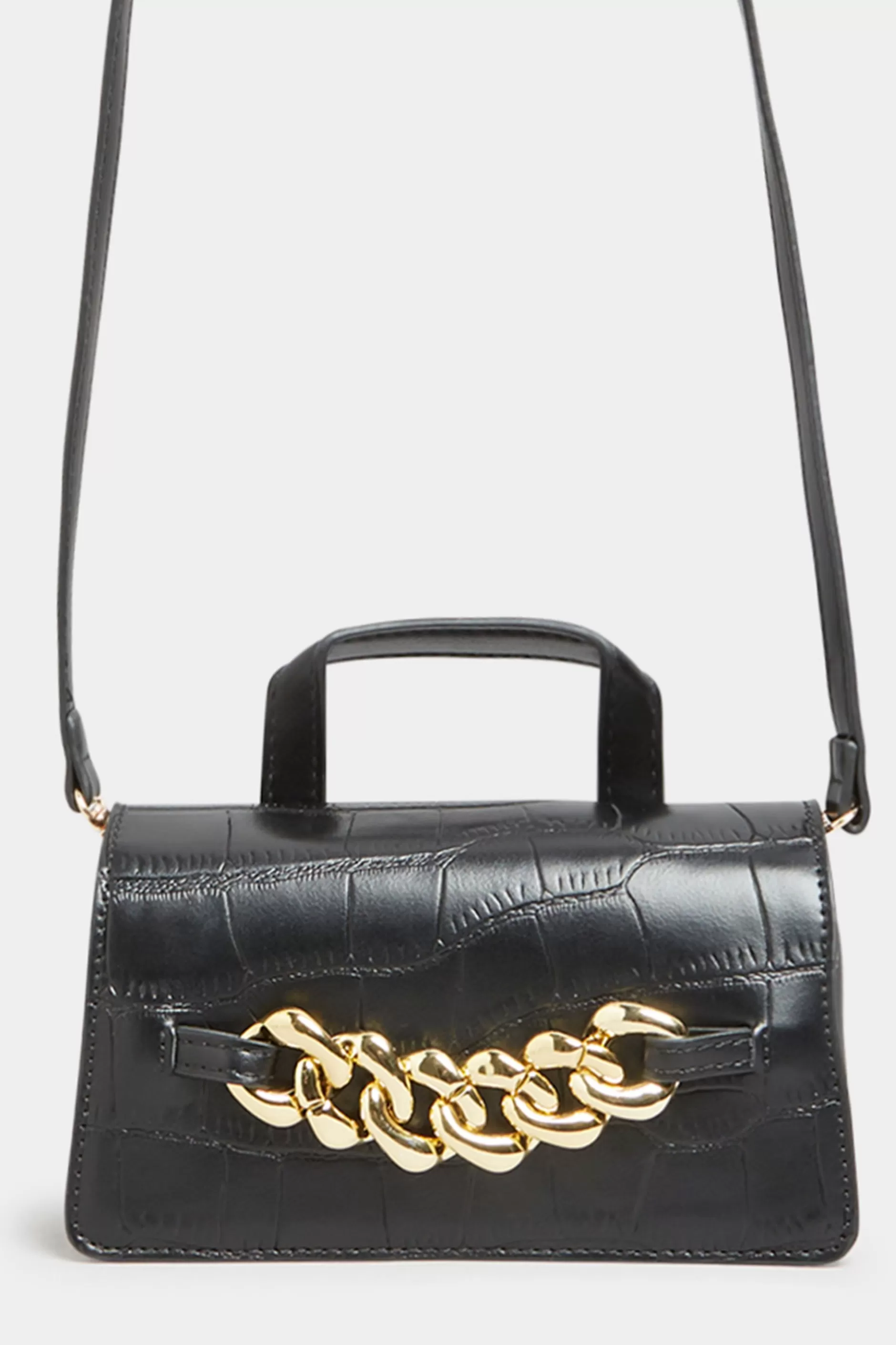 Women M&Co Bags>Yours Yours Black Croc & Gold Chain Mini Bag