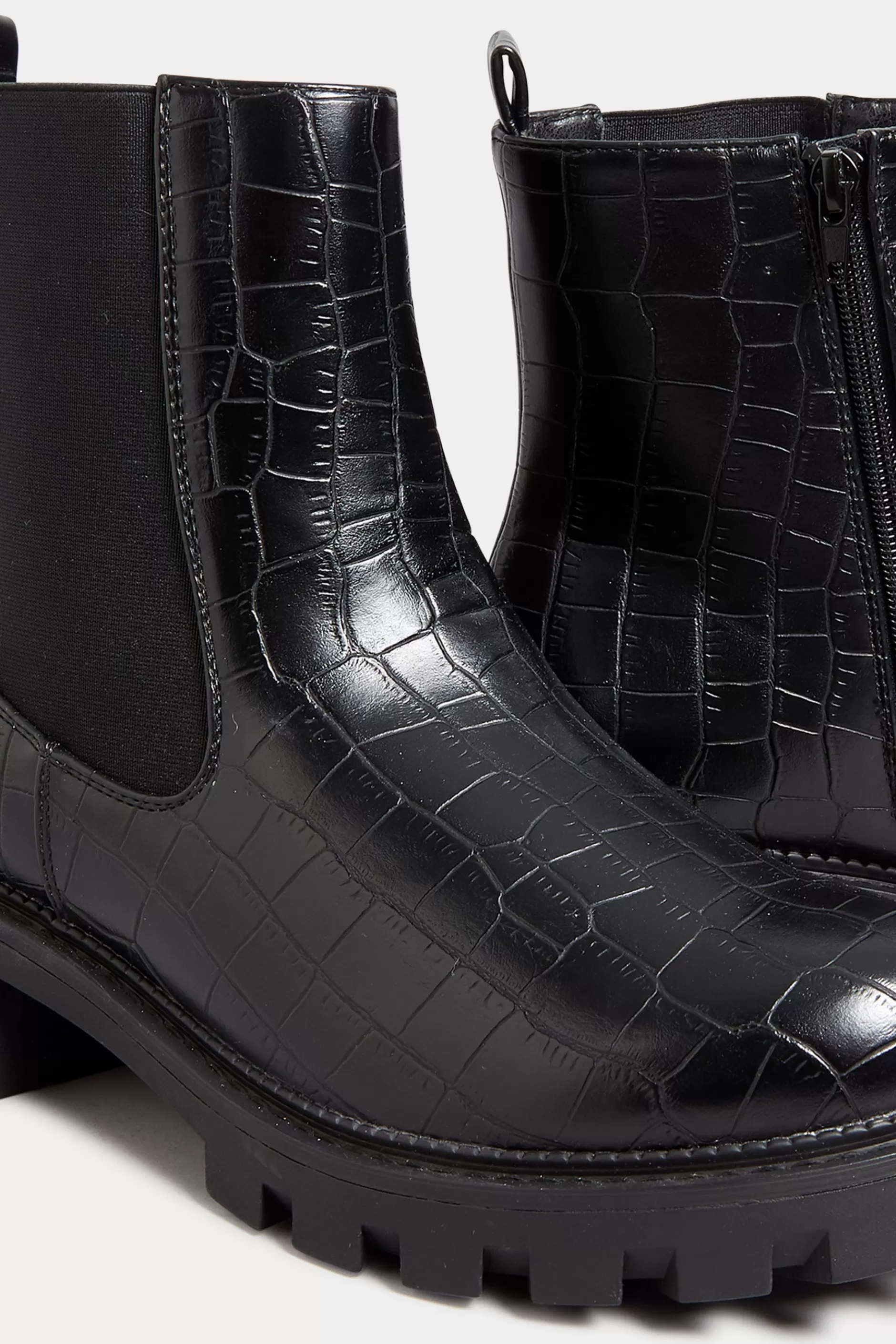 Women M&Co Boots>Yours Yours Black Croc Chunky Chelsea Boots In Wide E Fit & Extra Wide Eee Fit