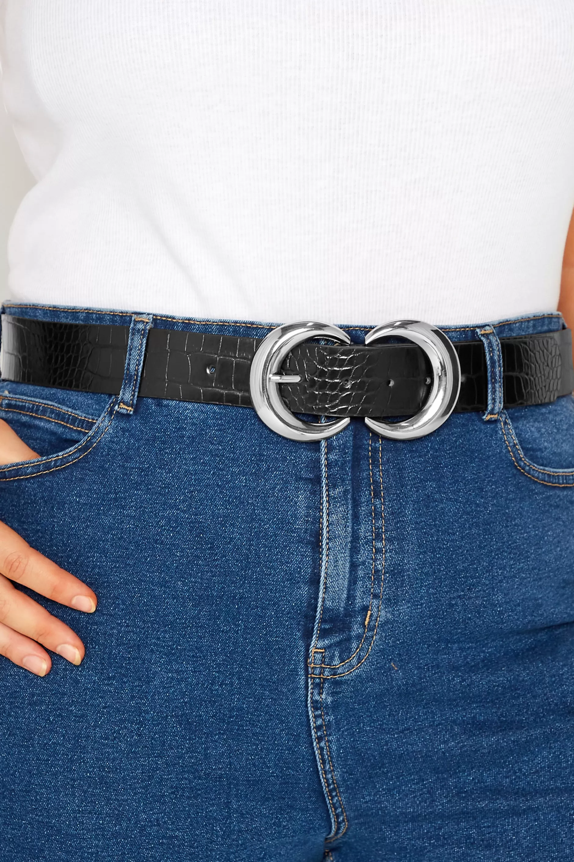 Women M&Co Belts>Yours Yours Black Croc Double Hoop Belt