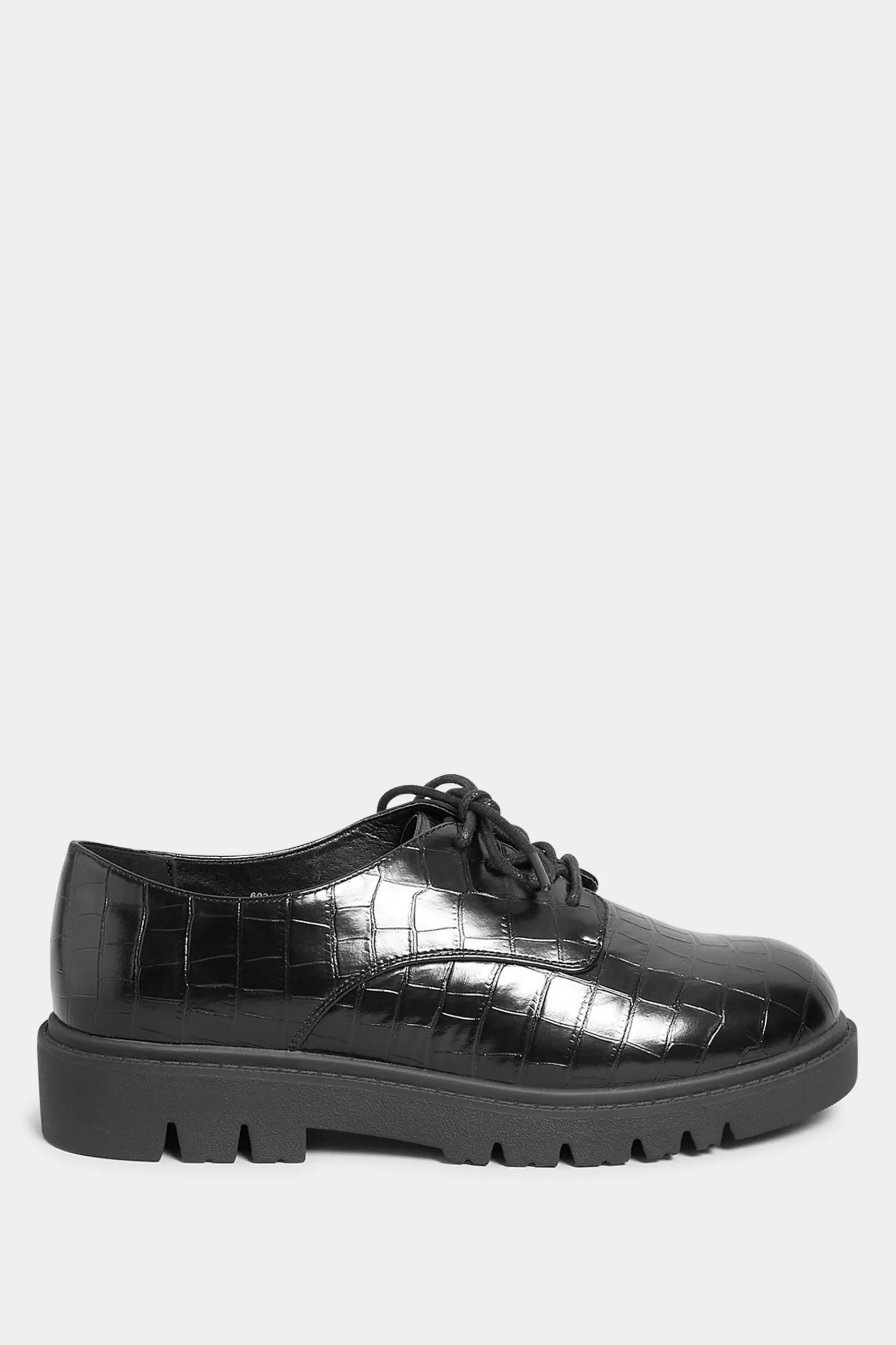 Women M&Co Flat Shoes>Yours Yours Black Croc Lace Up Loafers In Extra Wide Eee Fit