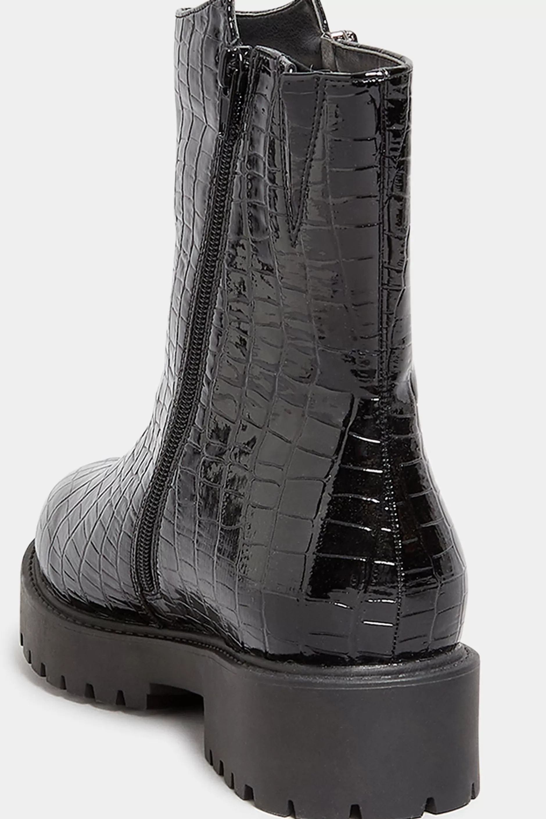 Women M&Co Boots>Yours Yours Black Croc Patent Side Zip Boots In Extra Wide Eee Fit